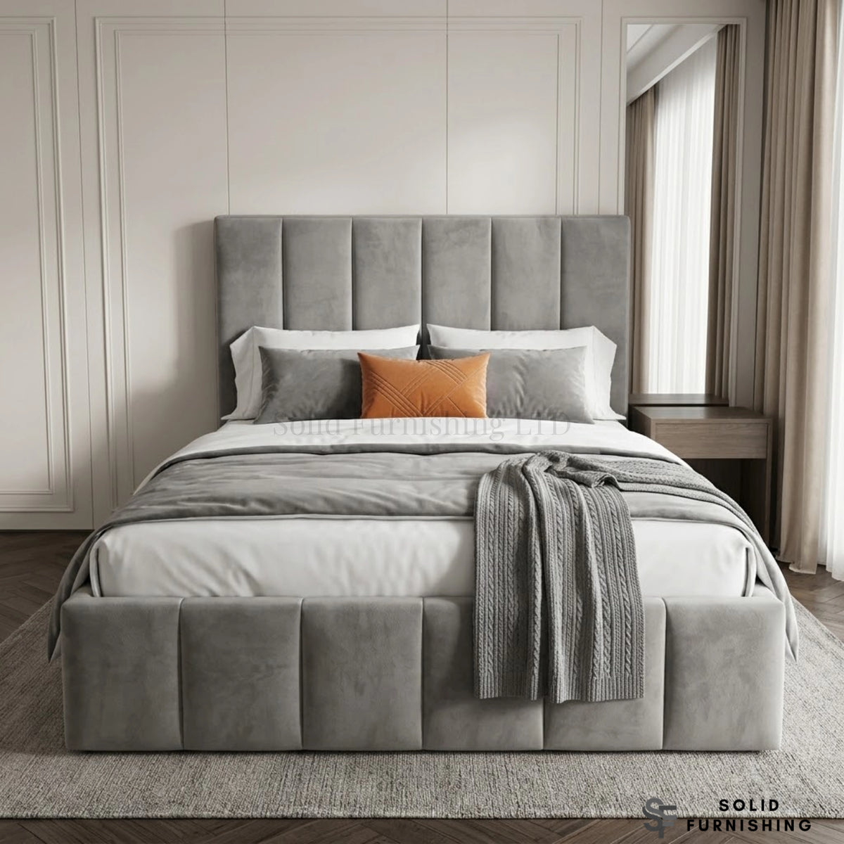 Siena Grey Velvet Ottoman Storage Bed – Gas Lift Double & King Size Bed Frame