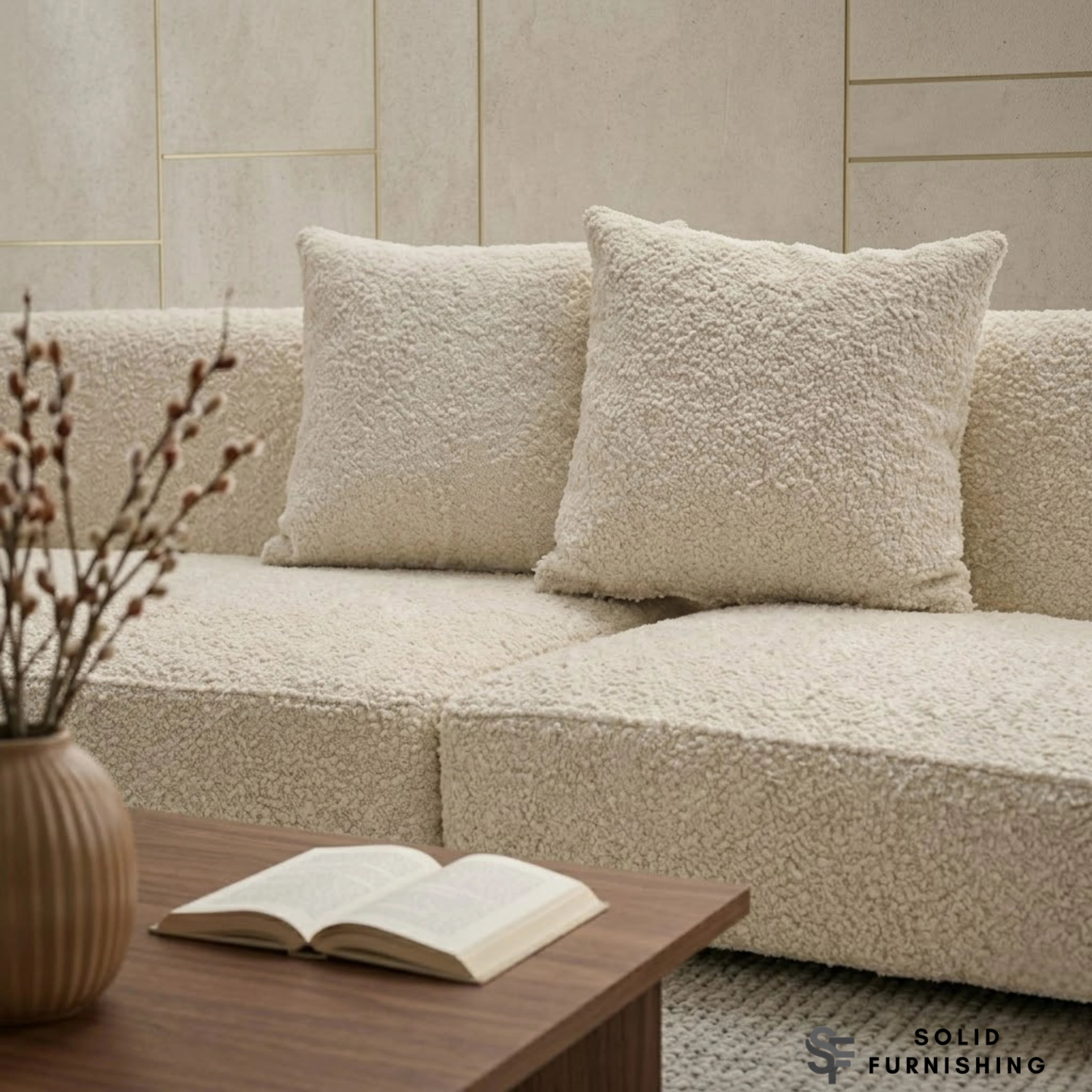 Siena Ivory Bouclé 5 Seater Curved Sofa – Left Hand / Right Hand Configuration