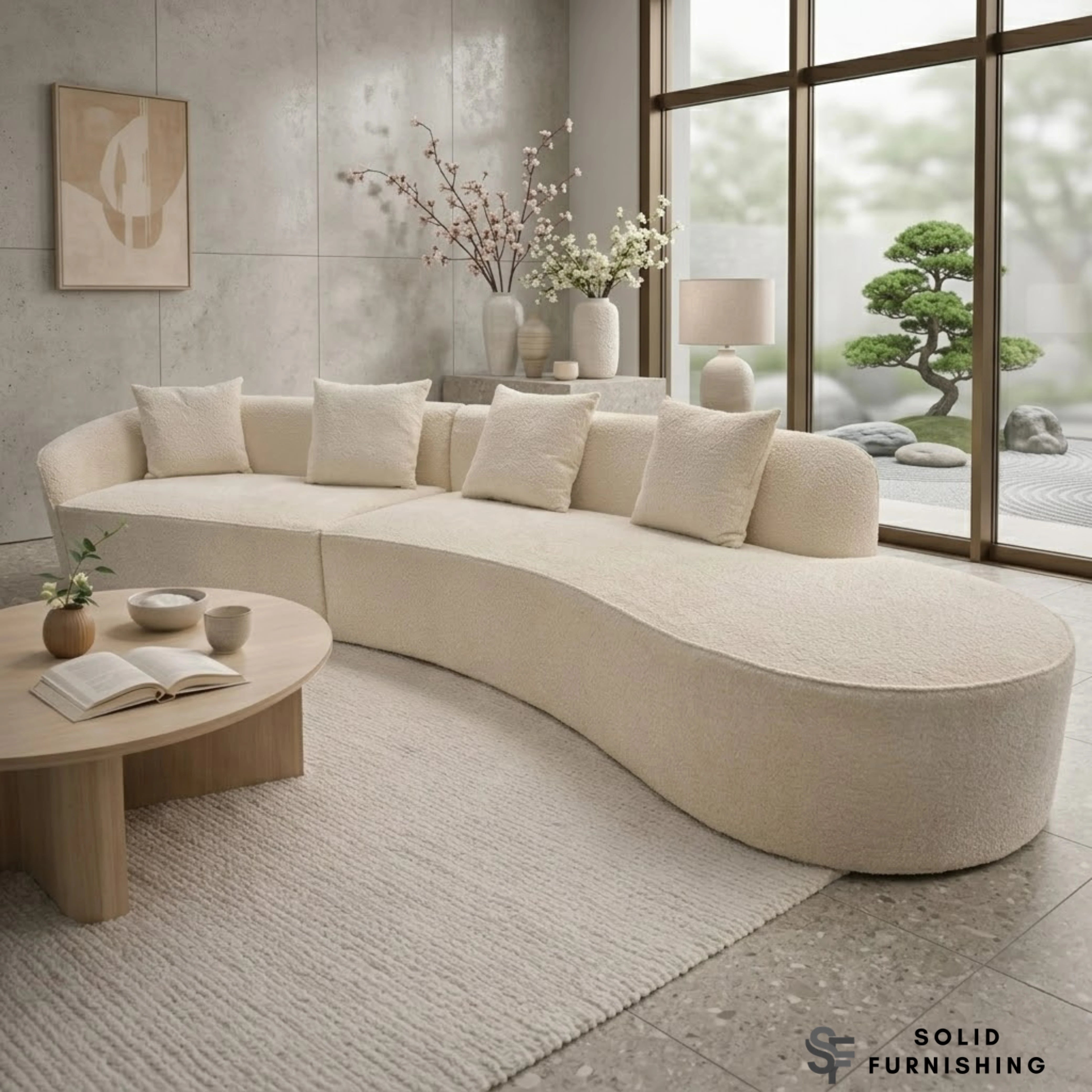 Siena Ivory Bouclé 5 Seater Curved Sofa – Left Hand / Right Hand Configuration