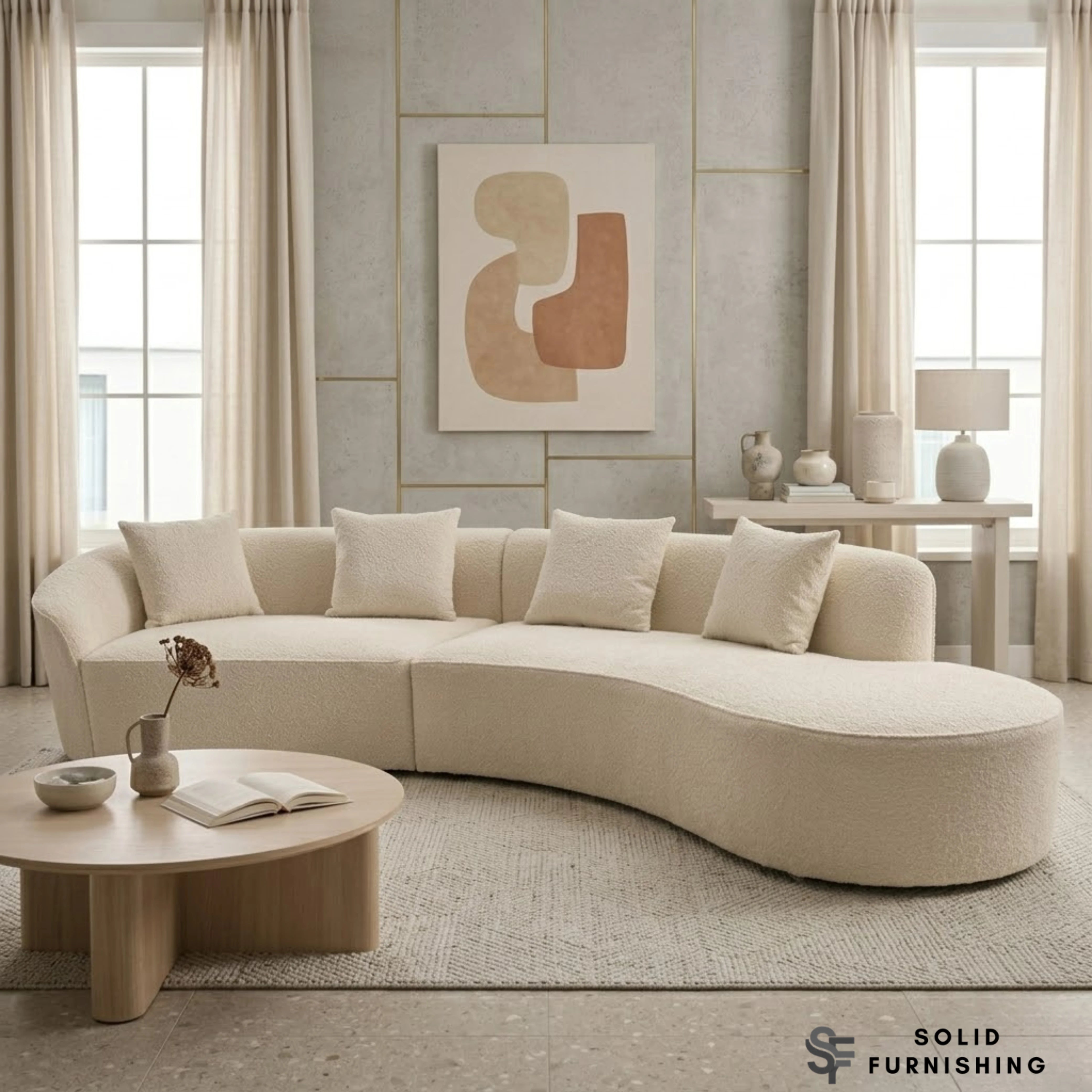 Siena Ivory Bouclé 5 Seater Curved Sofa – Left Hand / Right Hand Configuration