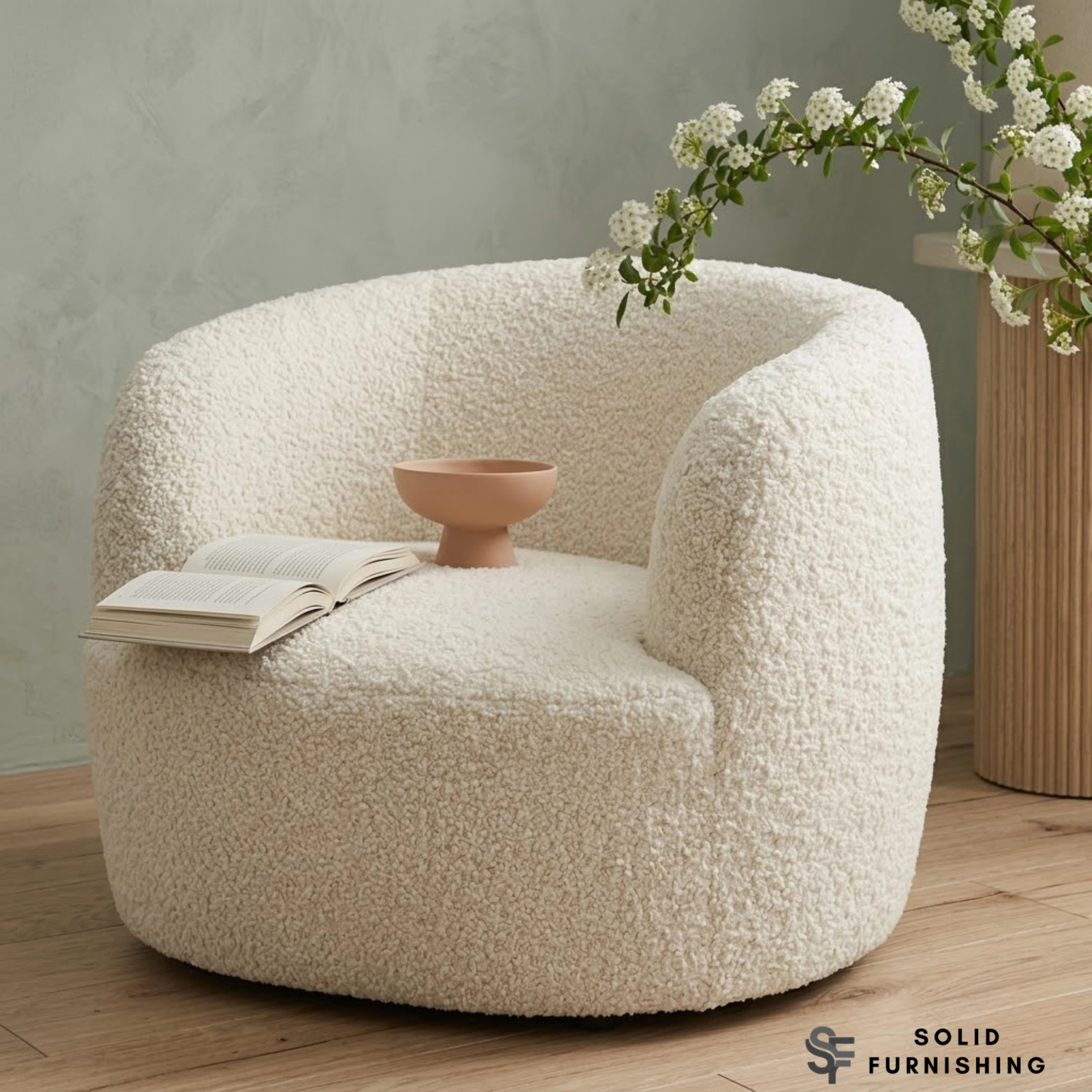 Siena Ivory Bouclé Tub Chair – 360° Swivel Accent Chair