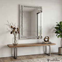 Silver Thin Crushed Diamond Wall Mirror – Rectangular Bathroom Mirror UK