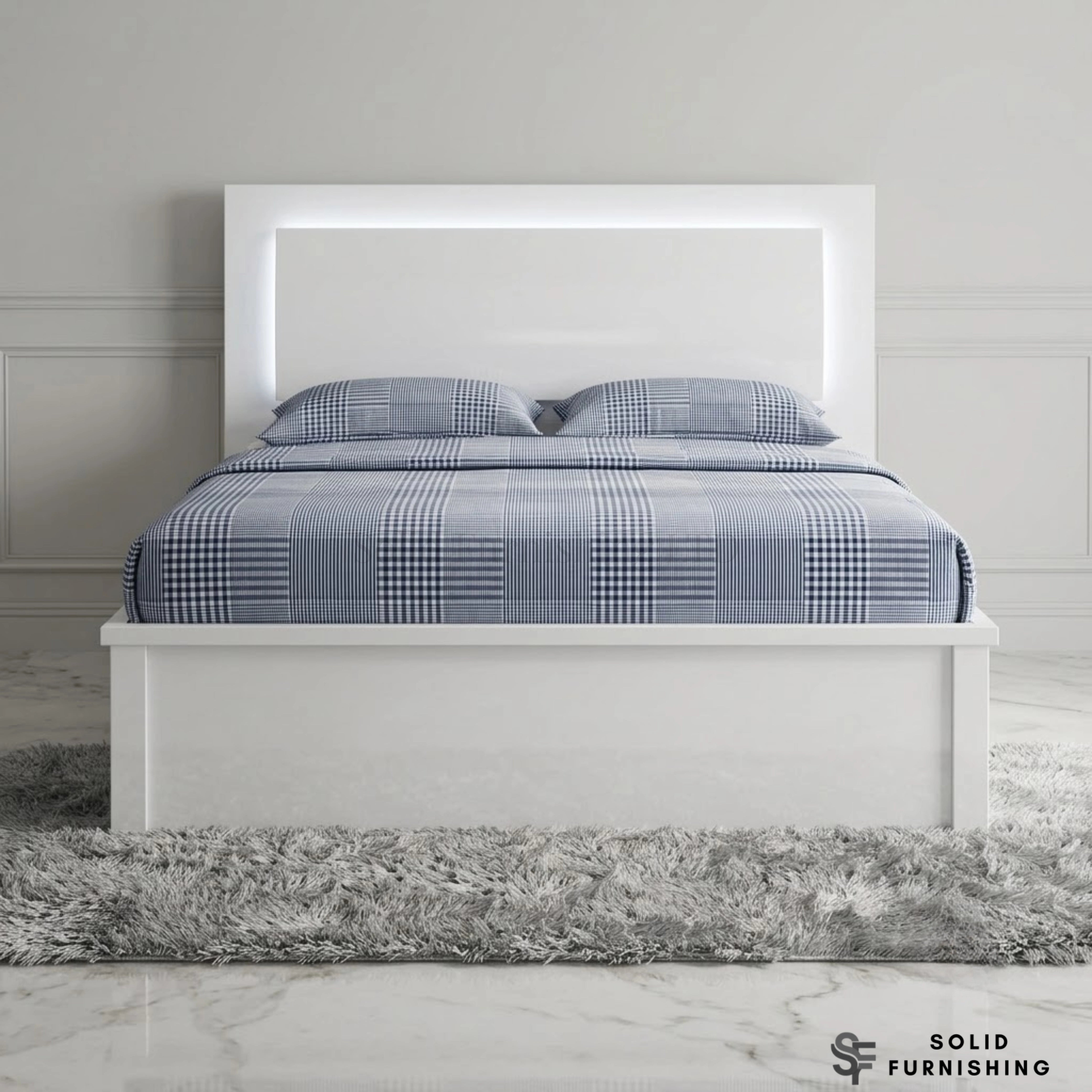 Slim LED High Gloss White Ottoman Storage Bed Frame – Double & King Size