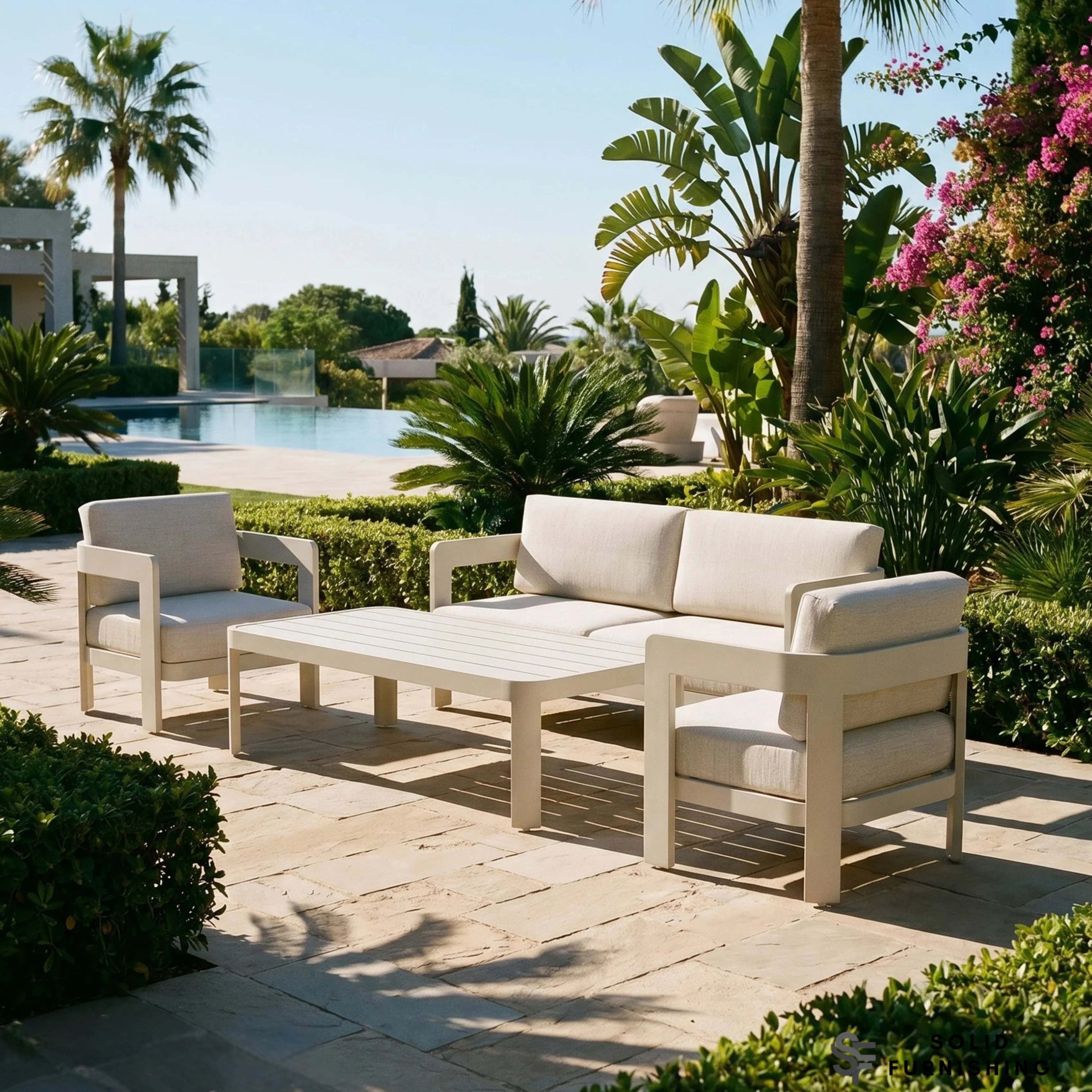 Sofia 5 Seater Aluminium Garden Lounge Set – Taupe Outdoor Sofa Set with Coffee Table