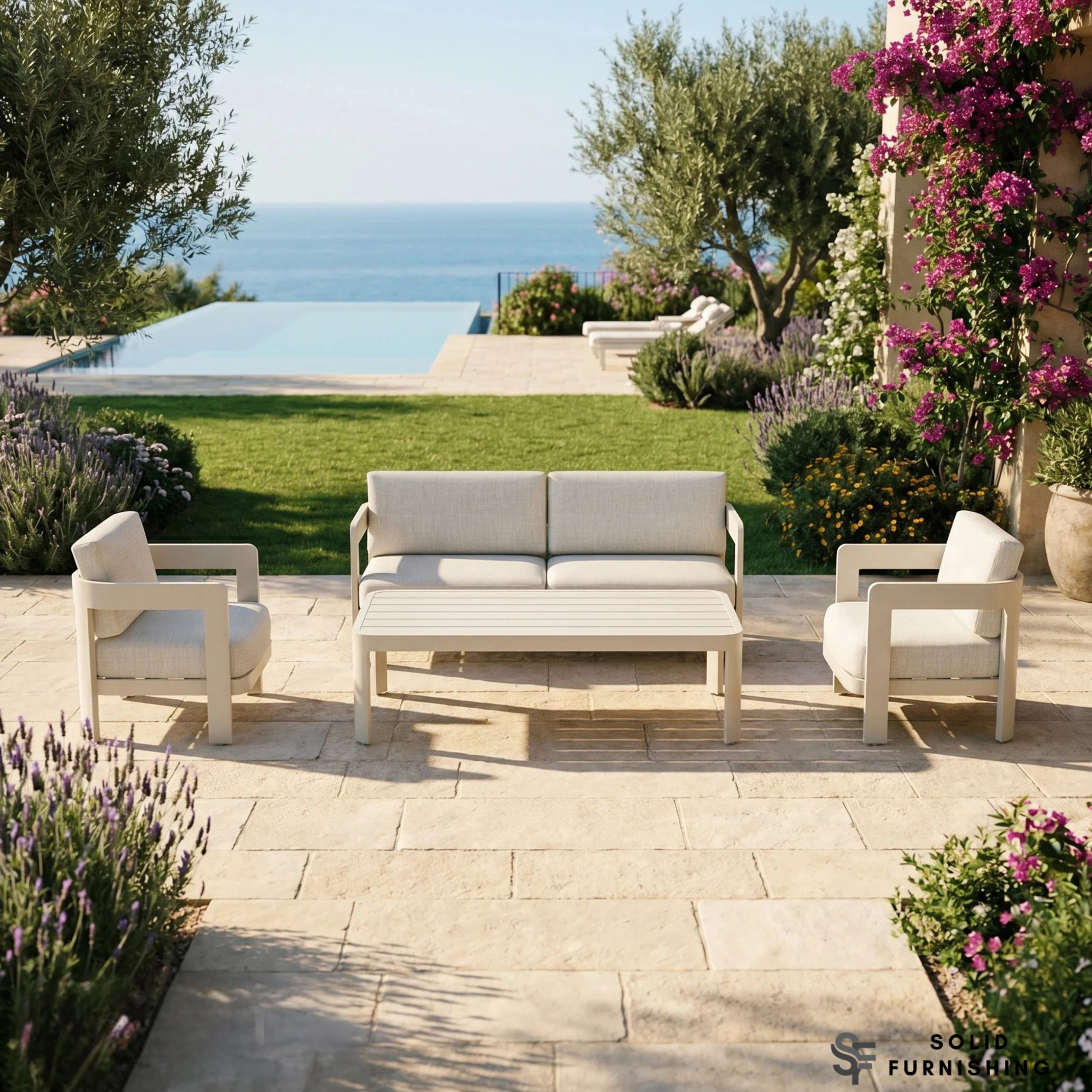 Sofia 5 Seater Aluminium Garden Lounge Set – Taupe Outdoor Sofa Set with Coffee Table