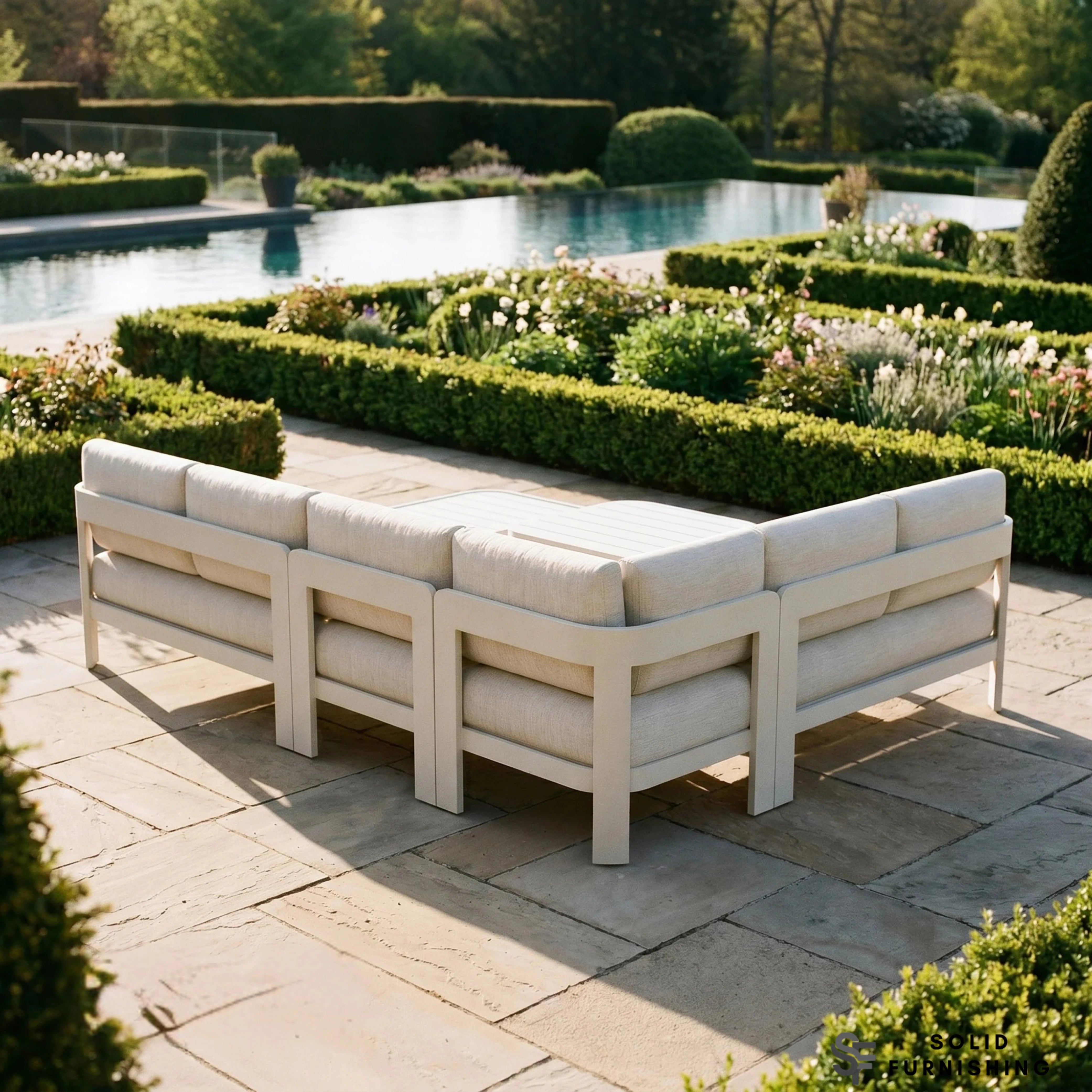Sofia 6 Seater Aluminium Corner Garden Sofa Set – Outdoor Lounge Furniture with Tables