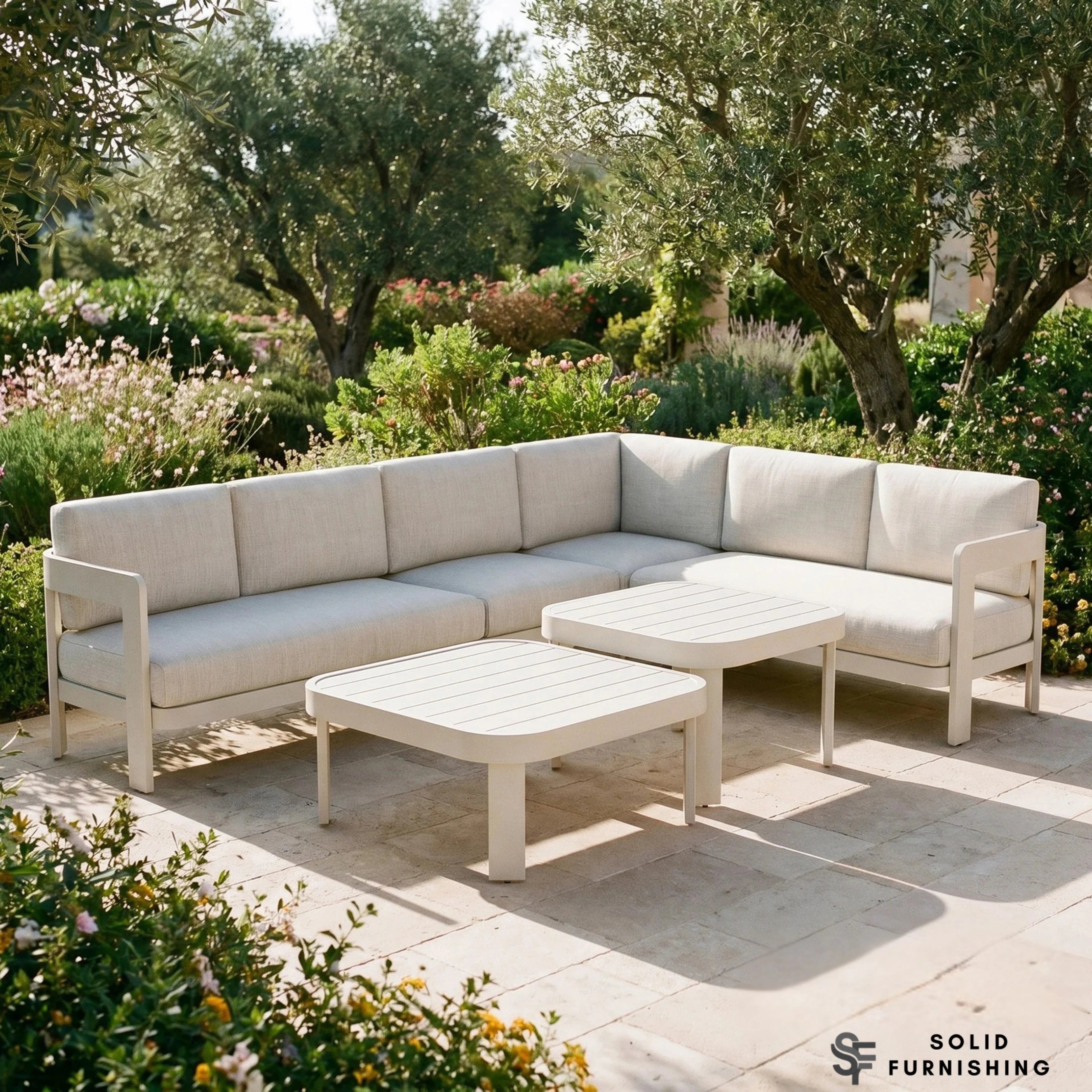 Sofia 6 Seater Aluminium Corner Garden Sofa Set – Outdoor Lounge Furniture with Tables