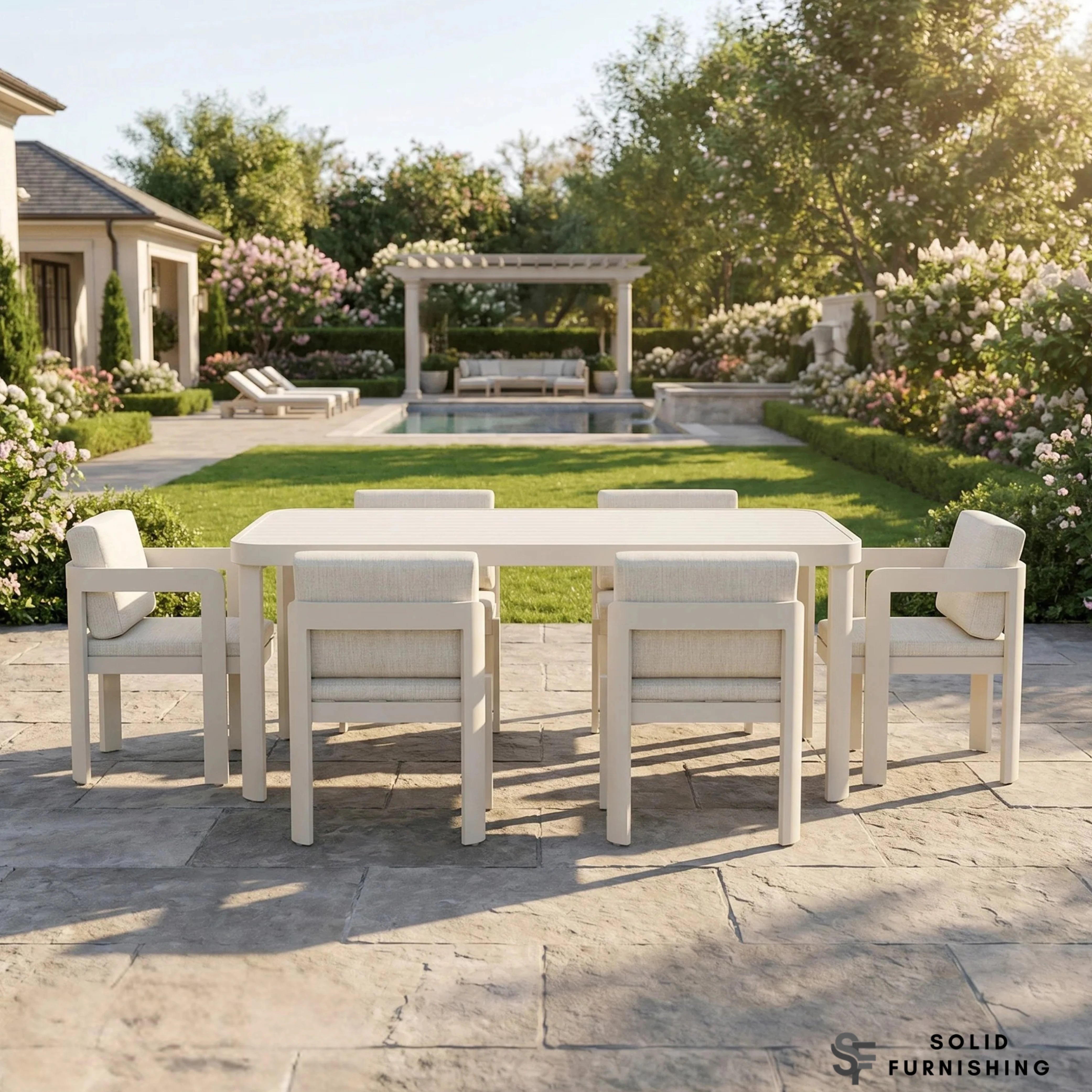 Sofia 6 Seater Aluminium Garden Dining Set – Taupe Outdoor Dining Table & Chairs