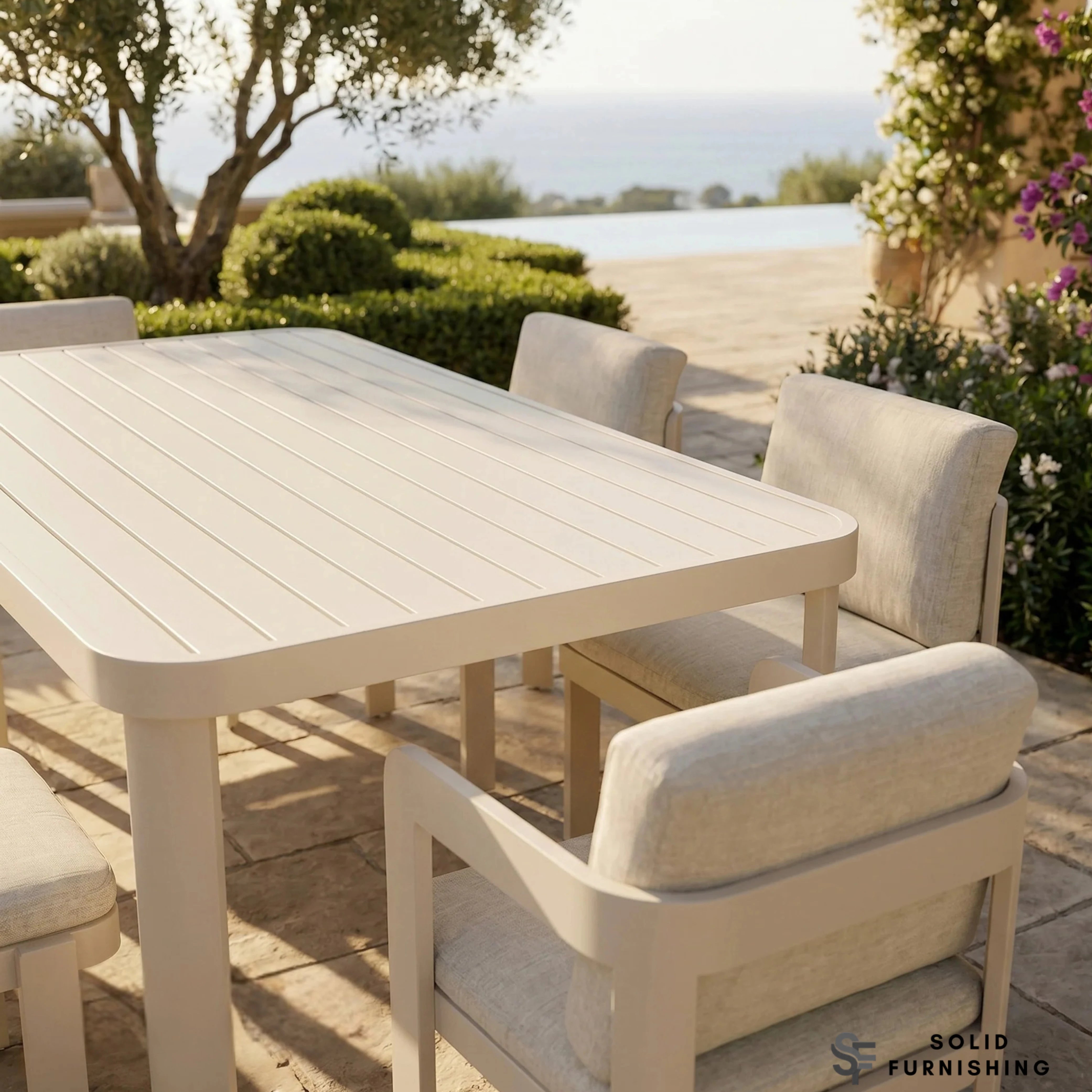 Sofia 6 Seater Aluminium Garden Dining Set – Taupe Outdoor Dining Table & Chairs