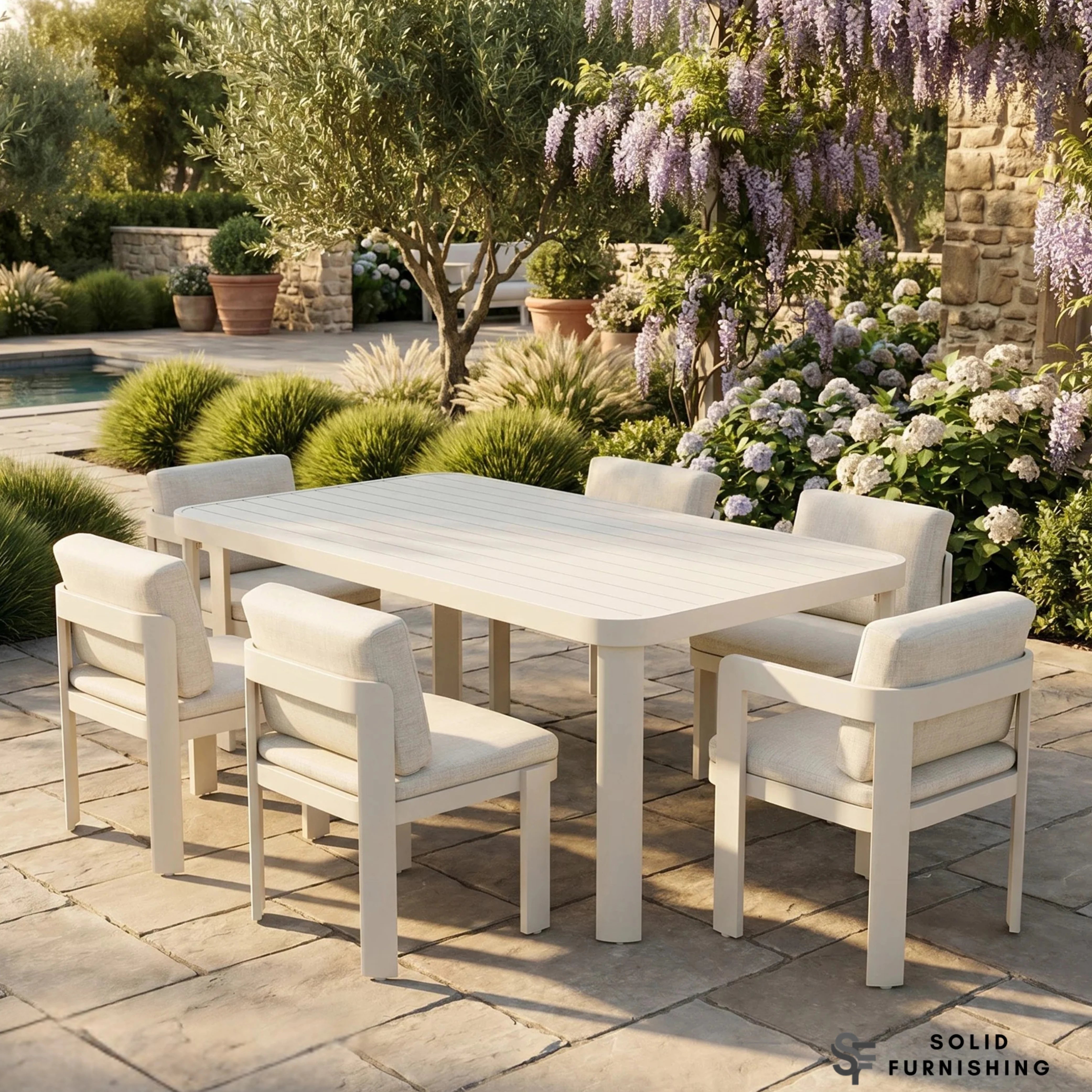 Sofia 6 Seater Aluminium Garden Dining Set – Taupe Outdoor Dining Table & Chairs