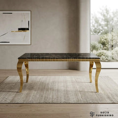Sofia Black & Gold Marble Dining Table with Gold Cabriole Legs – Round & Rectangular Sizes