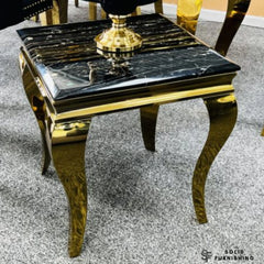 Sofia Black & Gold Marble Side Table – Gold Frame Lamp Table