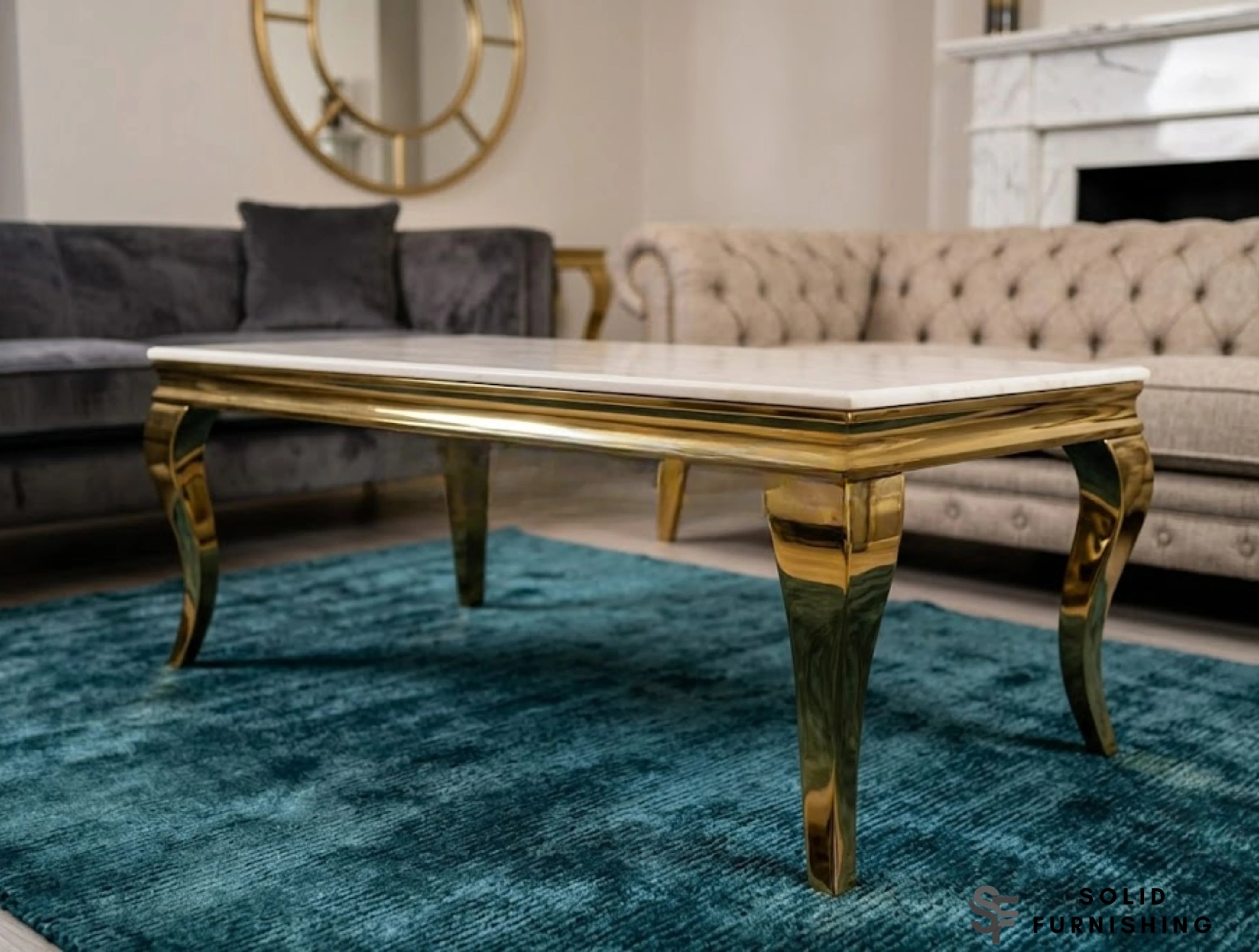 Sofia Cream & Gold Marble Coffee Table – Luxury Engineered Marble Centre Table