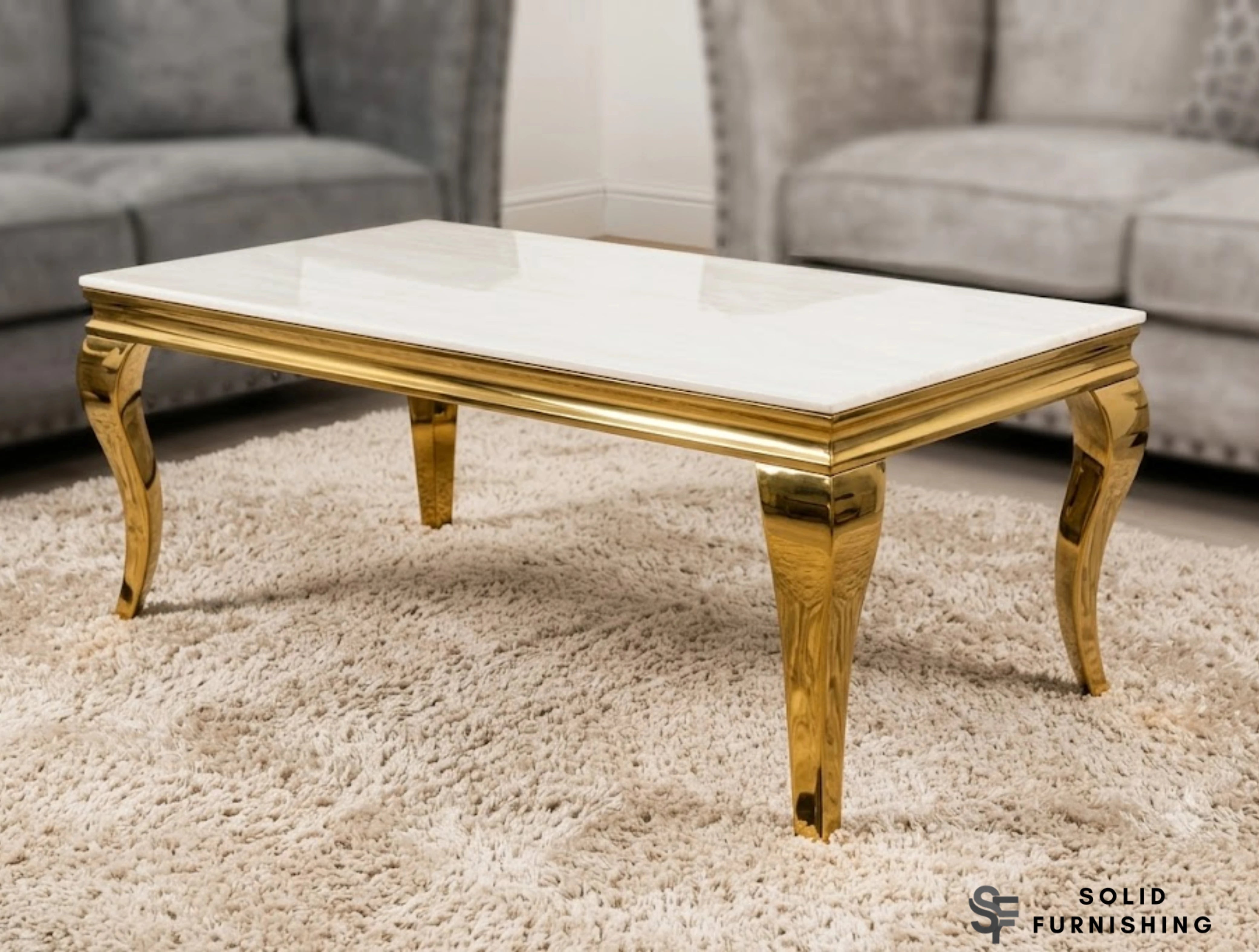 Sofia Cream & Gold Marble Coffee Table – Luxury Engineered Marble Centre Table