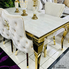 Sofia Cream & Gold Marble Dining Table with Gold Cabriole Legs – Round & Rectangular Sizes