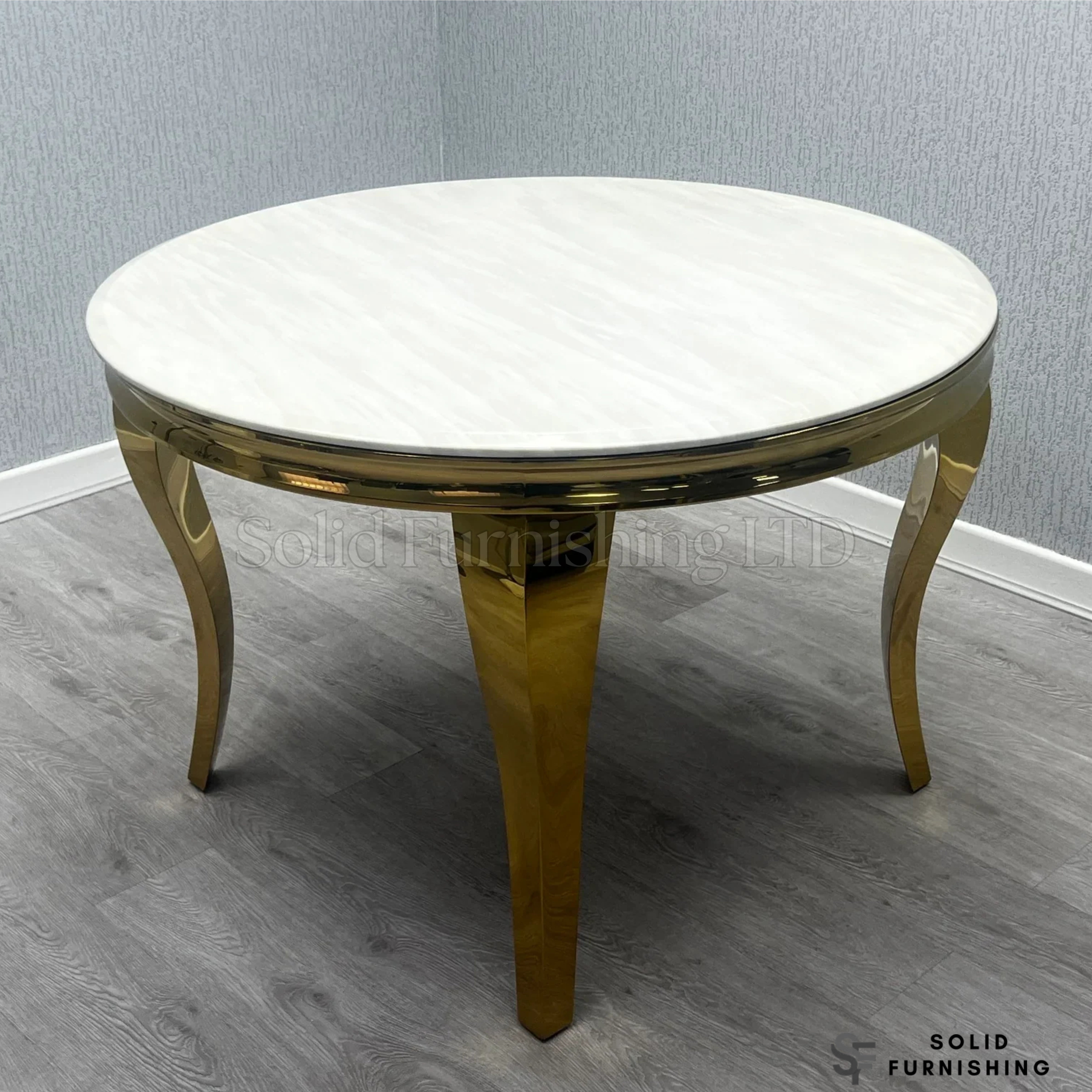 Sofia Cream & Gold Marble Dining Table with Gold Cabriole Legs – Round & Rectangular Sizes