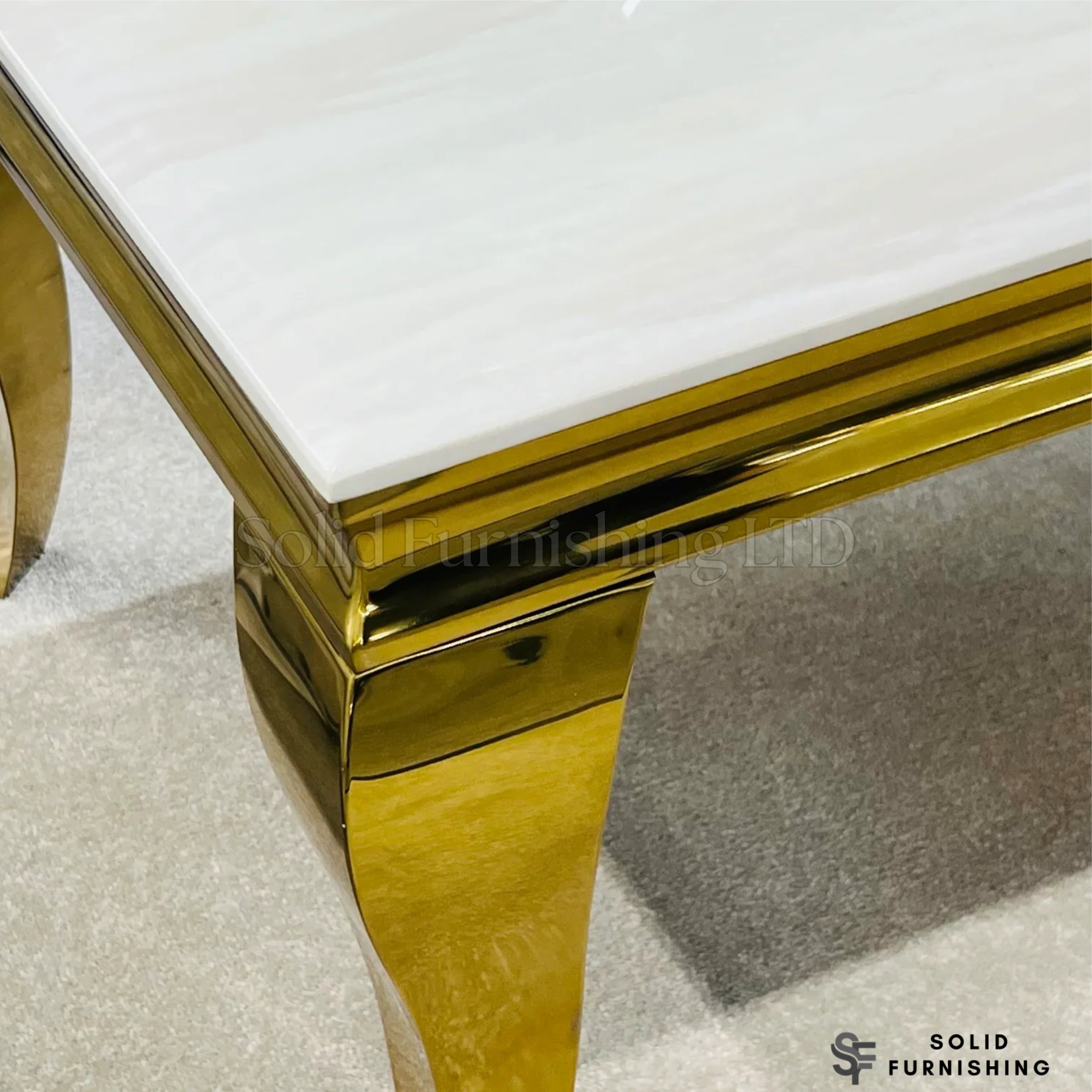Sofia Cream & Gold Marble Dining Table with Gold Cabriole Legs – Round & Rectangular Sizes