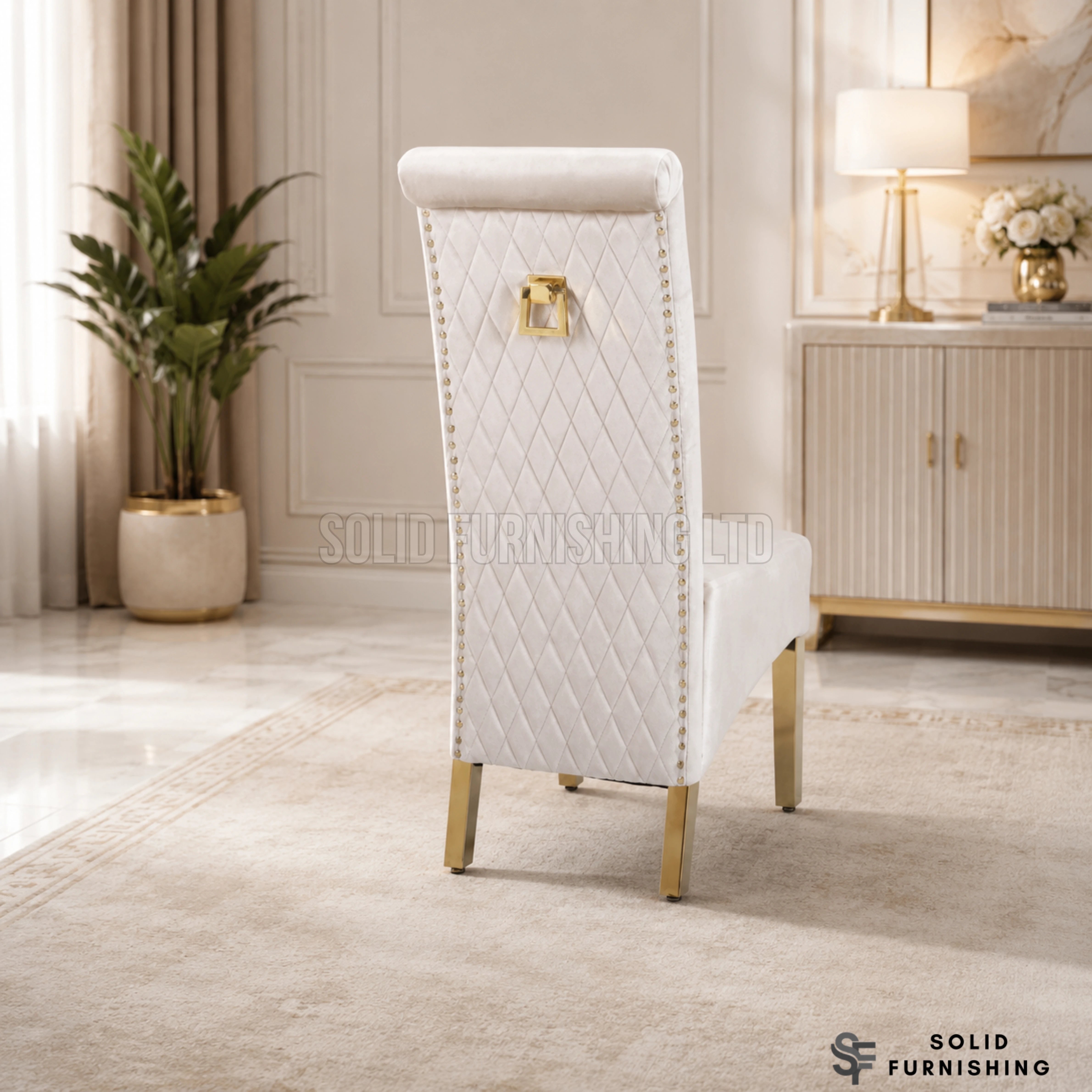 Sofia Gold Square Knocker Velvet Dining Chairs – Cream or Black (Set of 2)