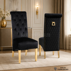 Sofia Gold Square Knocker Velvet Dining Chairs – Cream or Black (Set of 2)