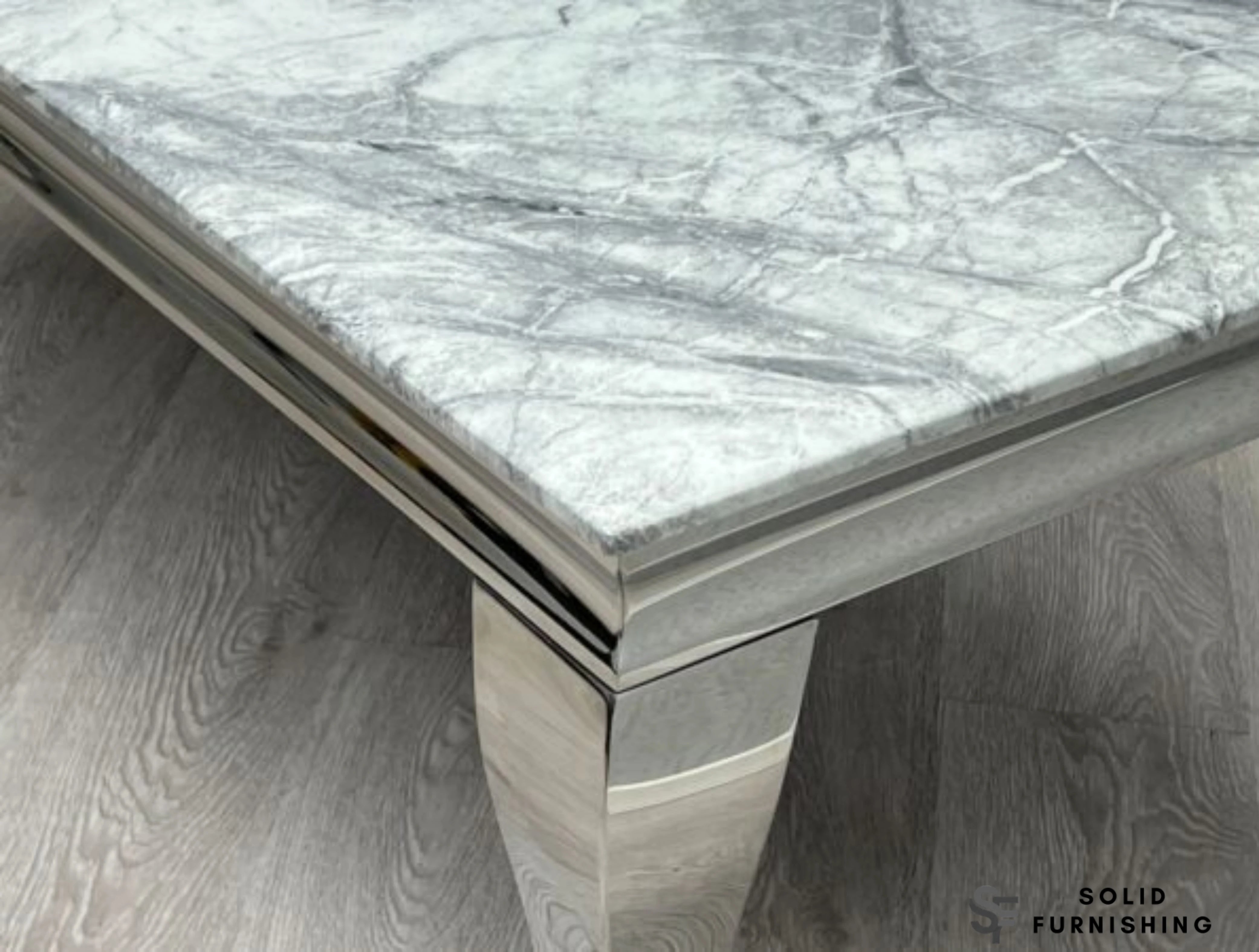 Sofia Grey Marble Coffee Table – Luxury Silver Chrome Centre Table