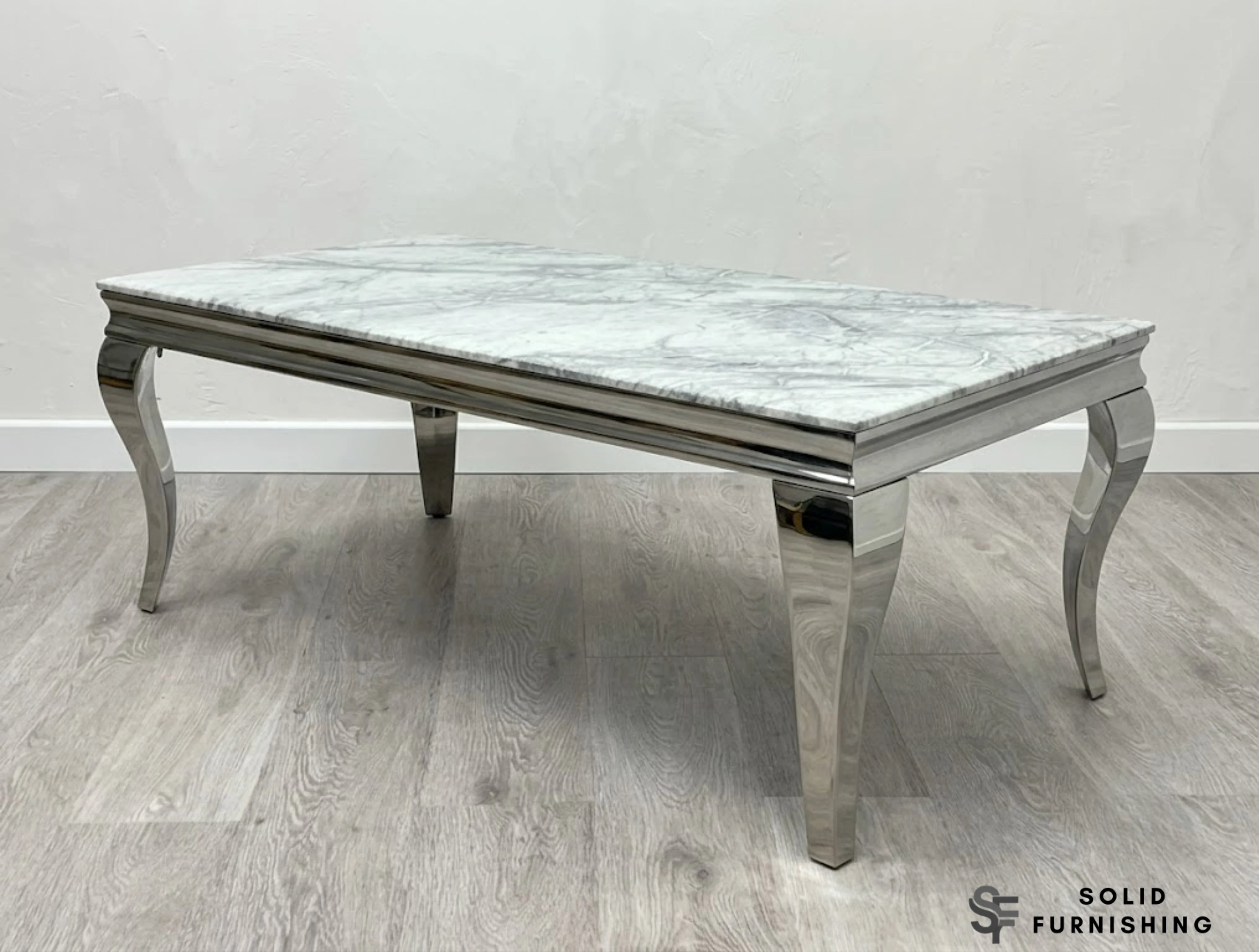 Sofia Grey Marble Coffee Table – Luxury Silver Chrome Centre Table