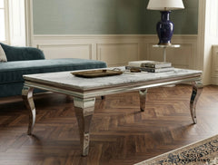 Sofia Grey Marble Coffee Table – Luxury Silver Chrome Centre Table