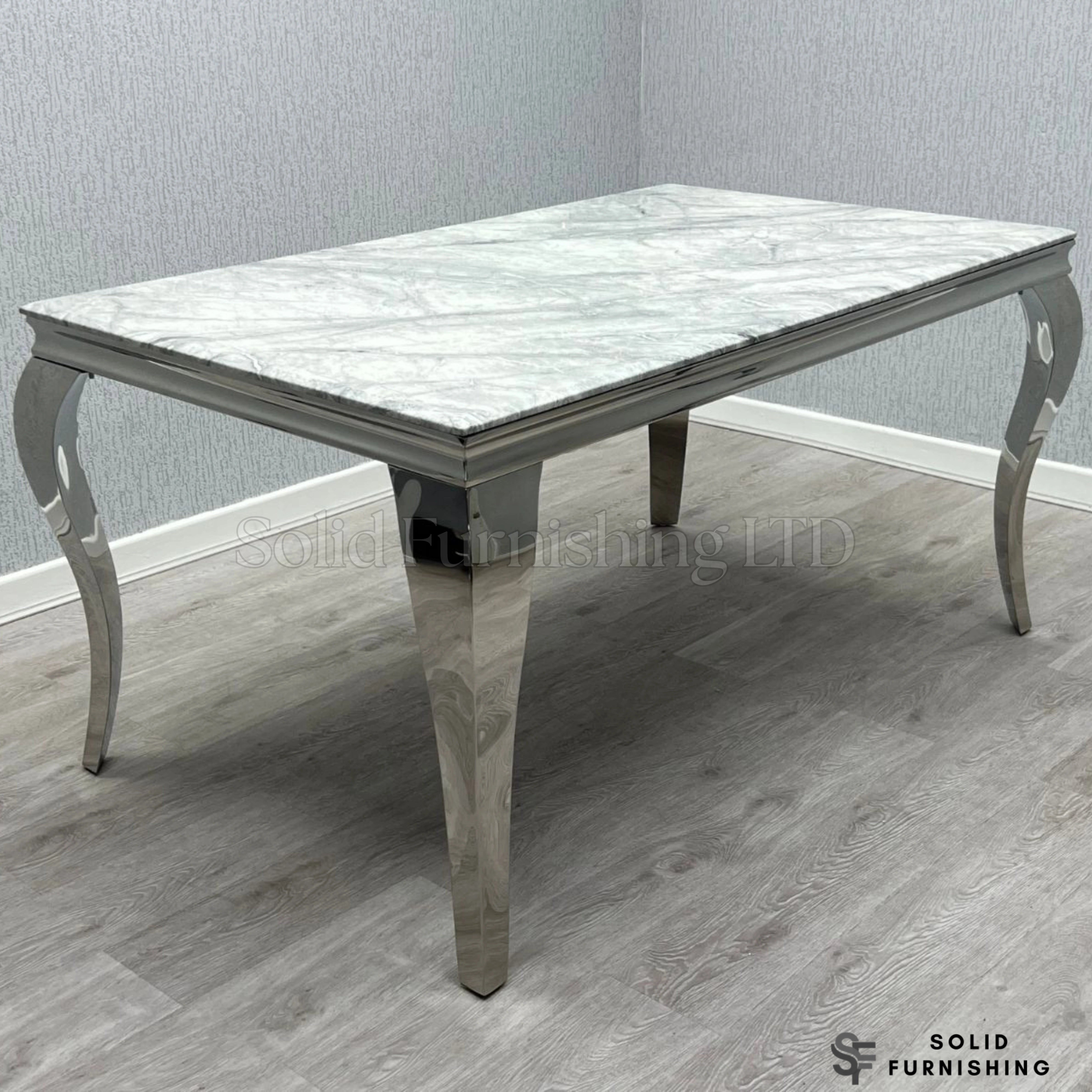 Sofia Grey Marble Dining Table with Silver Cabriole Legs – Round & Rectangular Sizes