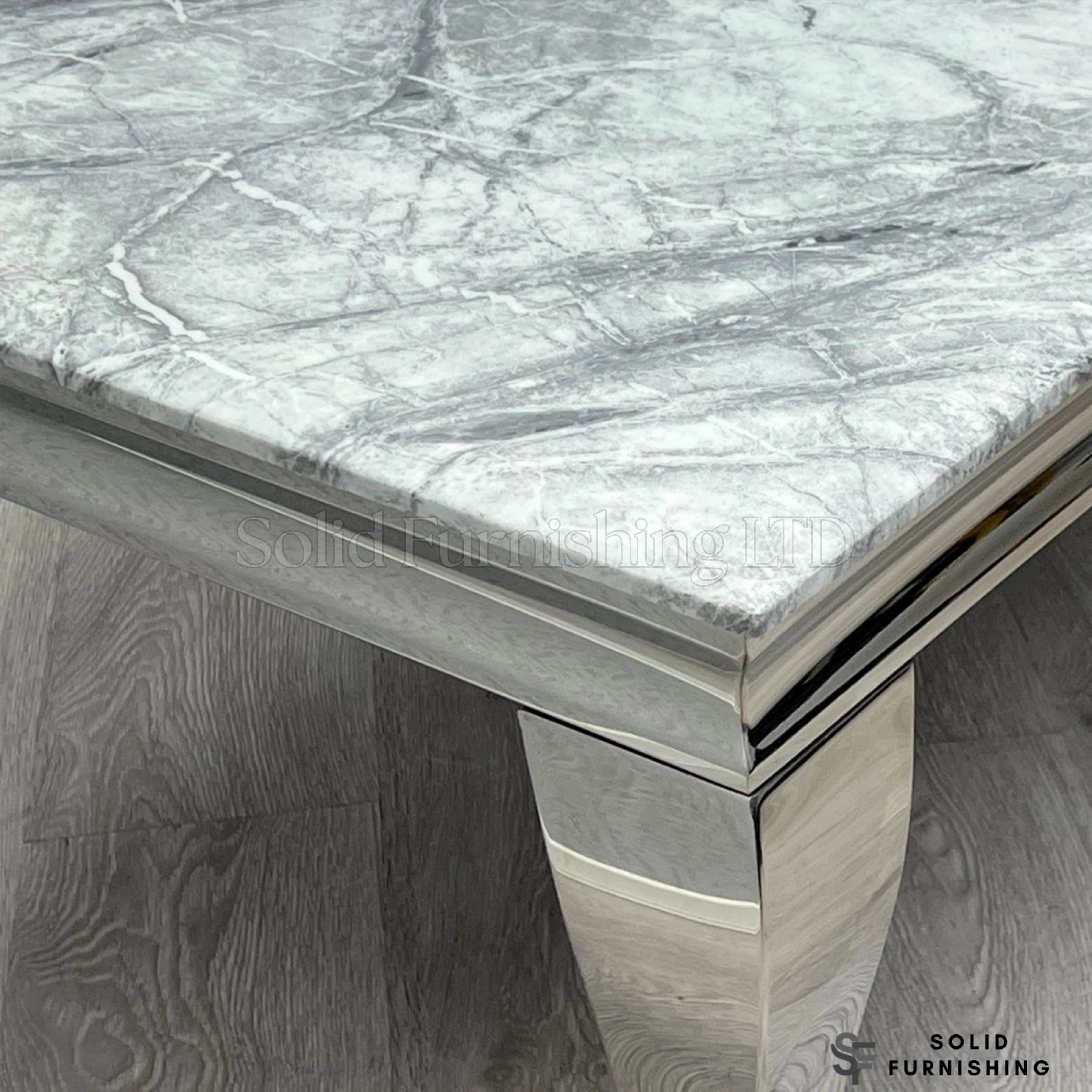 Sofia Grey Marble Dining Table with Silver Cabriole Legs – Round & Rectangular Sizes