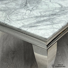 Sofia Grey Marble Dining Table with Silver Cabriole Legs – Round & Rectangular Sizes