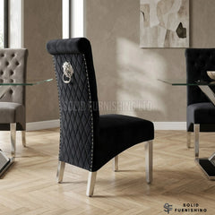 Sofia Lion Knocker Velvet Dining Chairs – Chrome Legs (Set of 2)