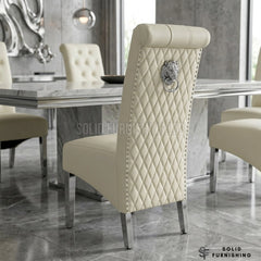 Sofia PU Leather Lion Knocker Dining Chairs – Grey or Cream (Set of 2)