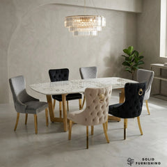 Sorrento 180cm Oval Ceramic Dining Table Set with Victoria Knocker Chairs – Gold Dining Set