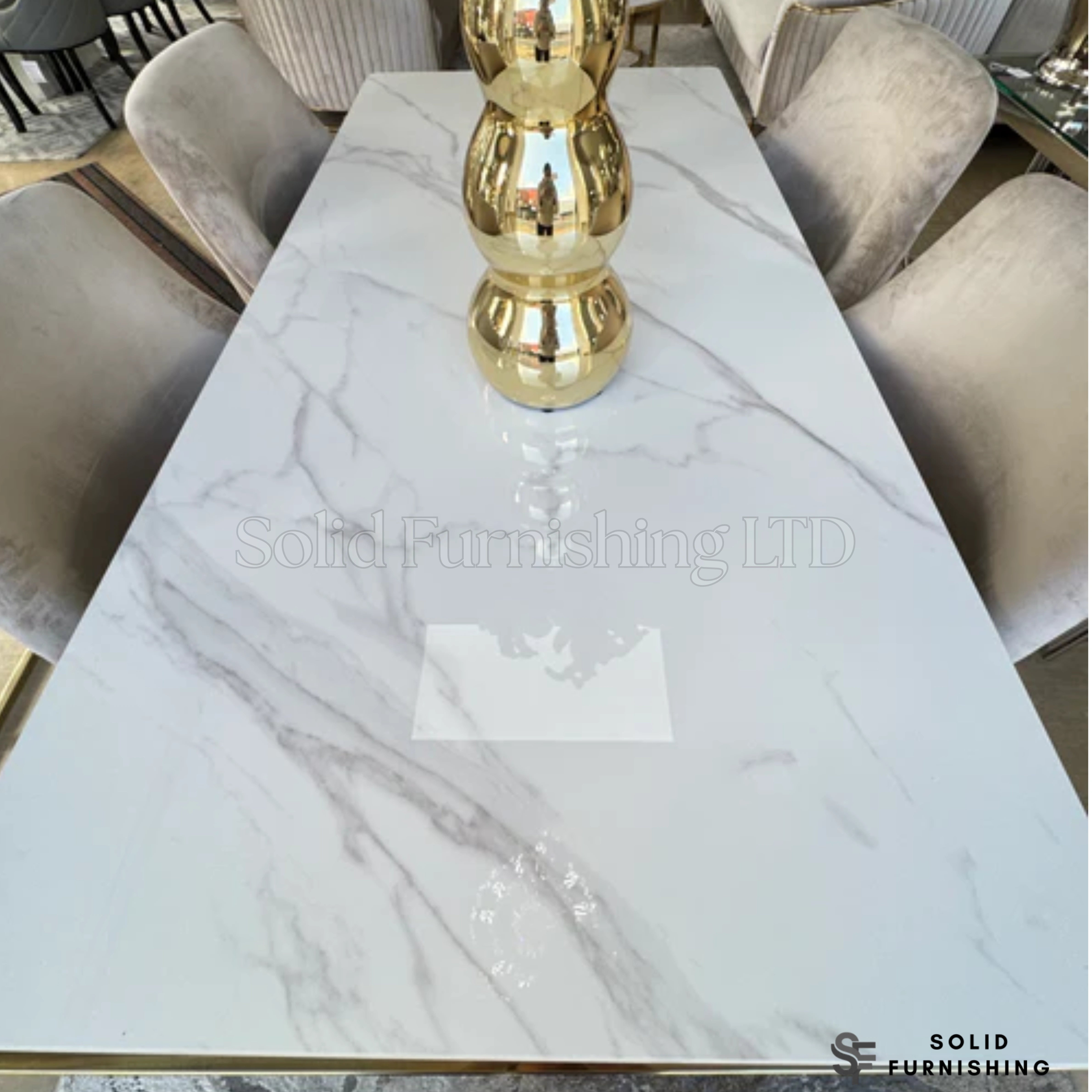 Sorrento Cream Ceramic Dining Table with Gold Frame – 150cm or 180cm