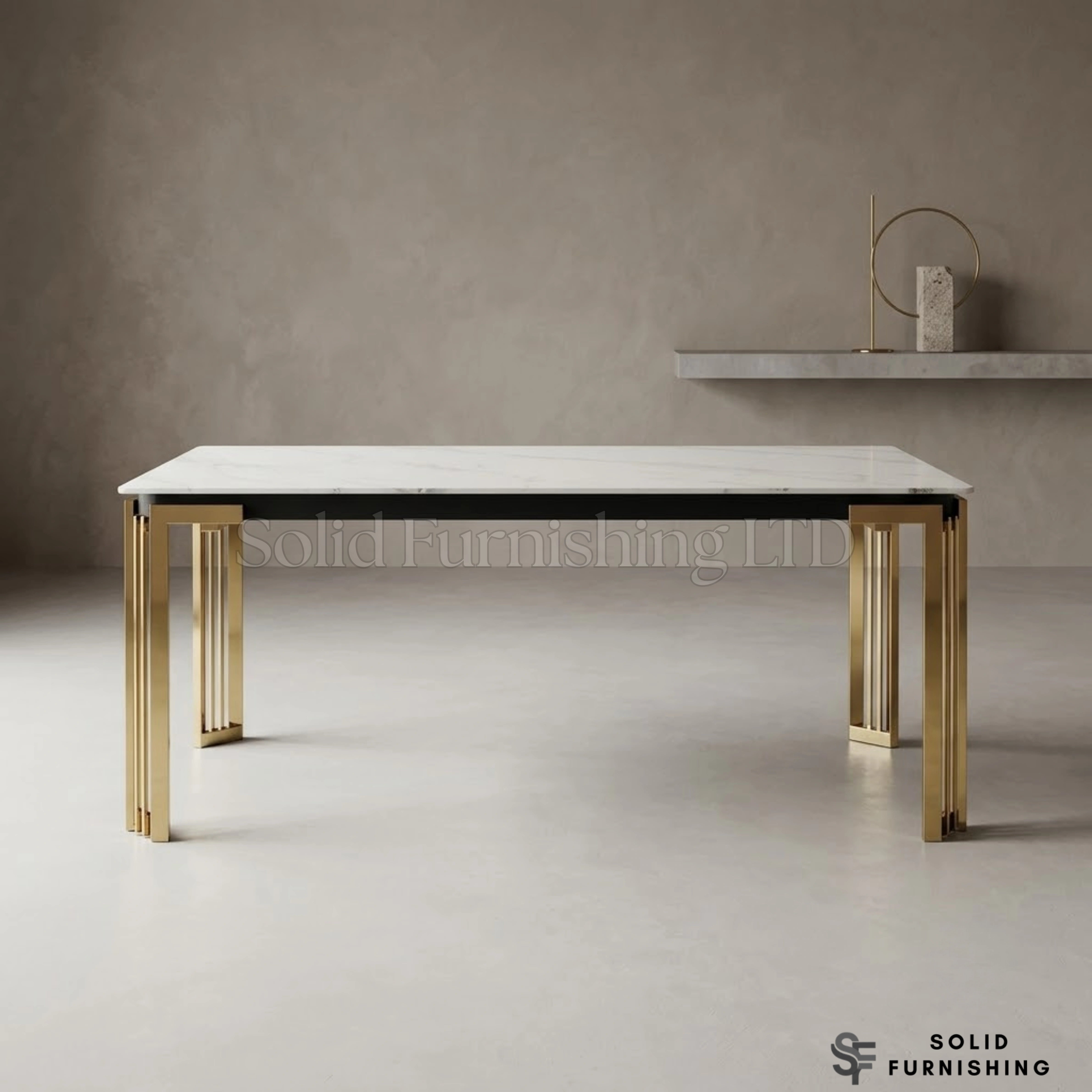 Sorrento Cream Ceramic Dining Table with Gold Frame – 150cm or 180cm