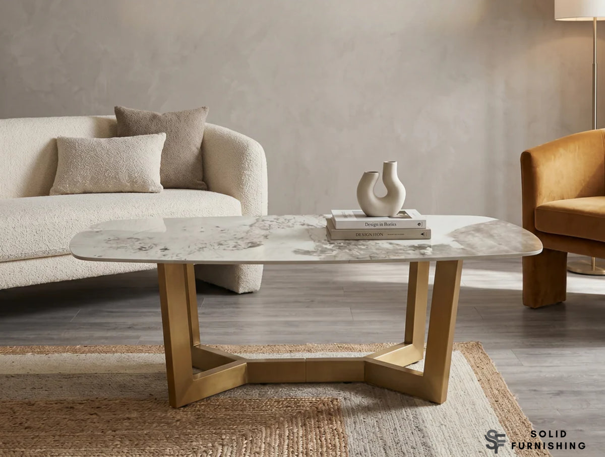 Sorrento Oval Ceramic Gold Coffee Table – Cream & Gold