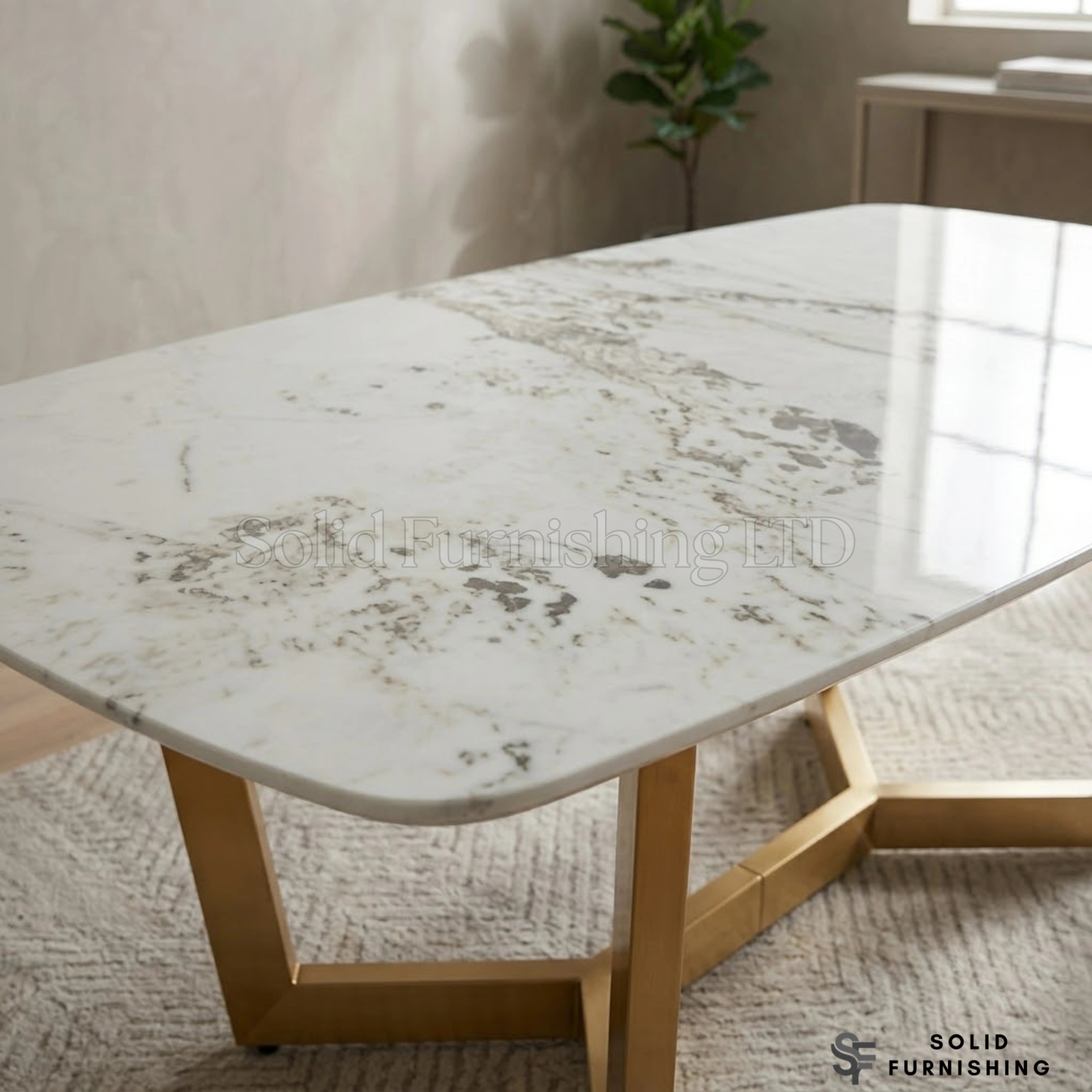 Sorrento Oval Cream Ceramic Dining Table with Gold Base – 150cm or 180cm