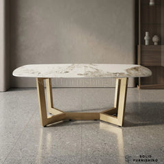 Sorrento Oval Cream Ceramic Dining Table with Gold Base – 150cm or 180cm