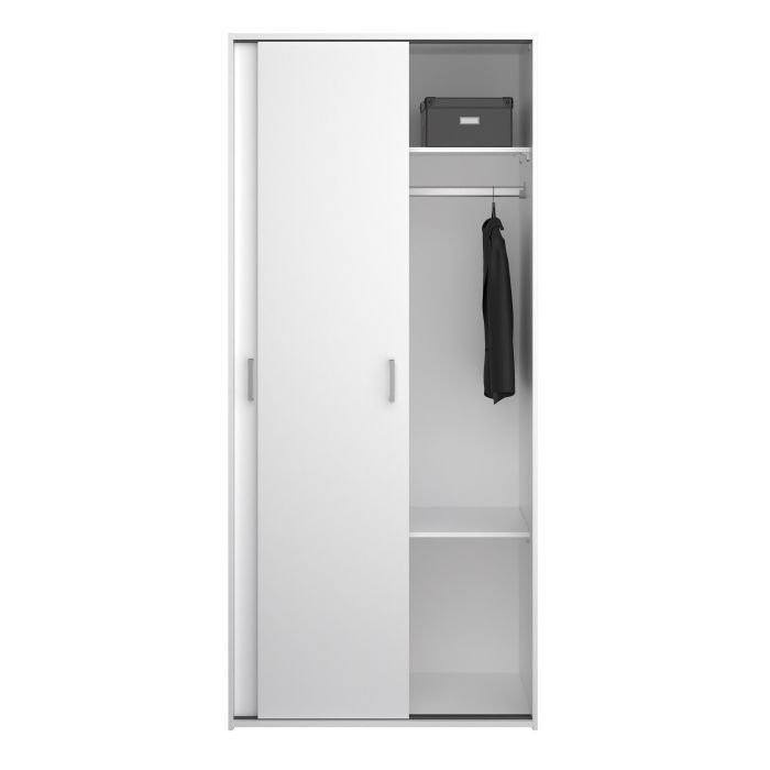 Space White 2 Sliding Door Wardrobe – Compact Bedroom Storage Wardrobe