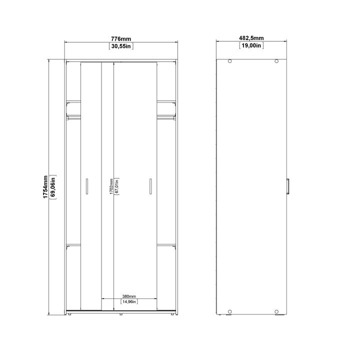 Space White 2 Sliding Door Wardrobe – Compact Bedroom Storage Wardrobe