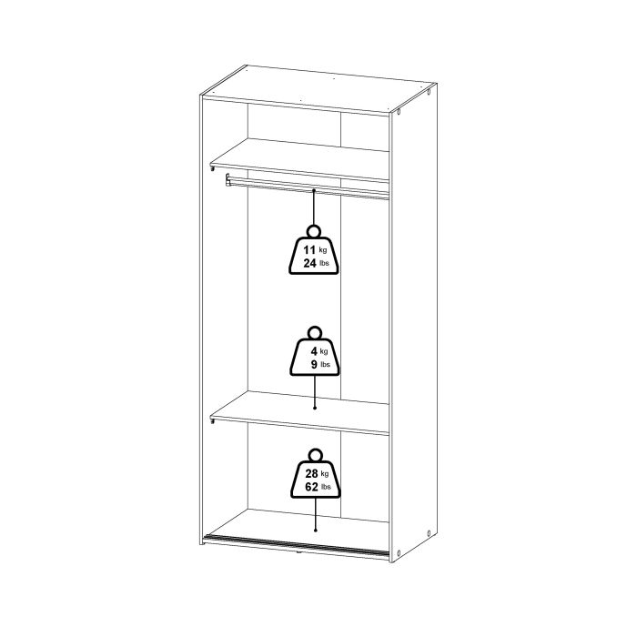 Space White 2 Sliding Door Wardrobe – Compact Bedroom Storage Wardrobe
