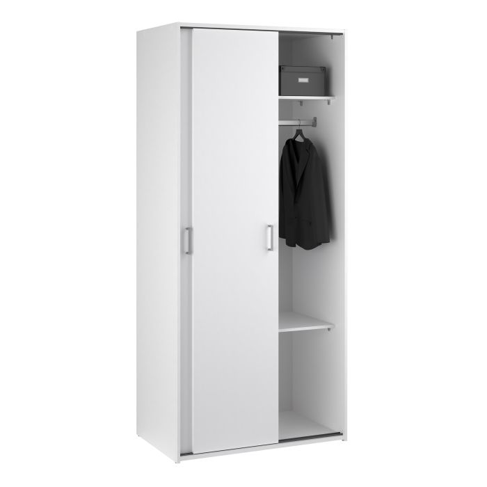 Space White 2 Sliding Door Wardrobe – Compact Bedroom Storage Wardrobe
