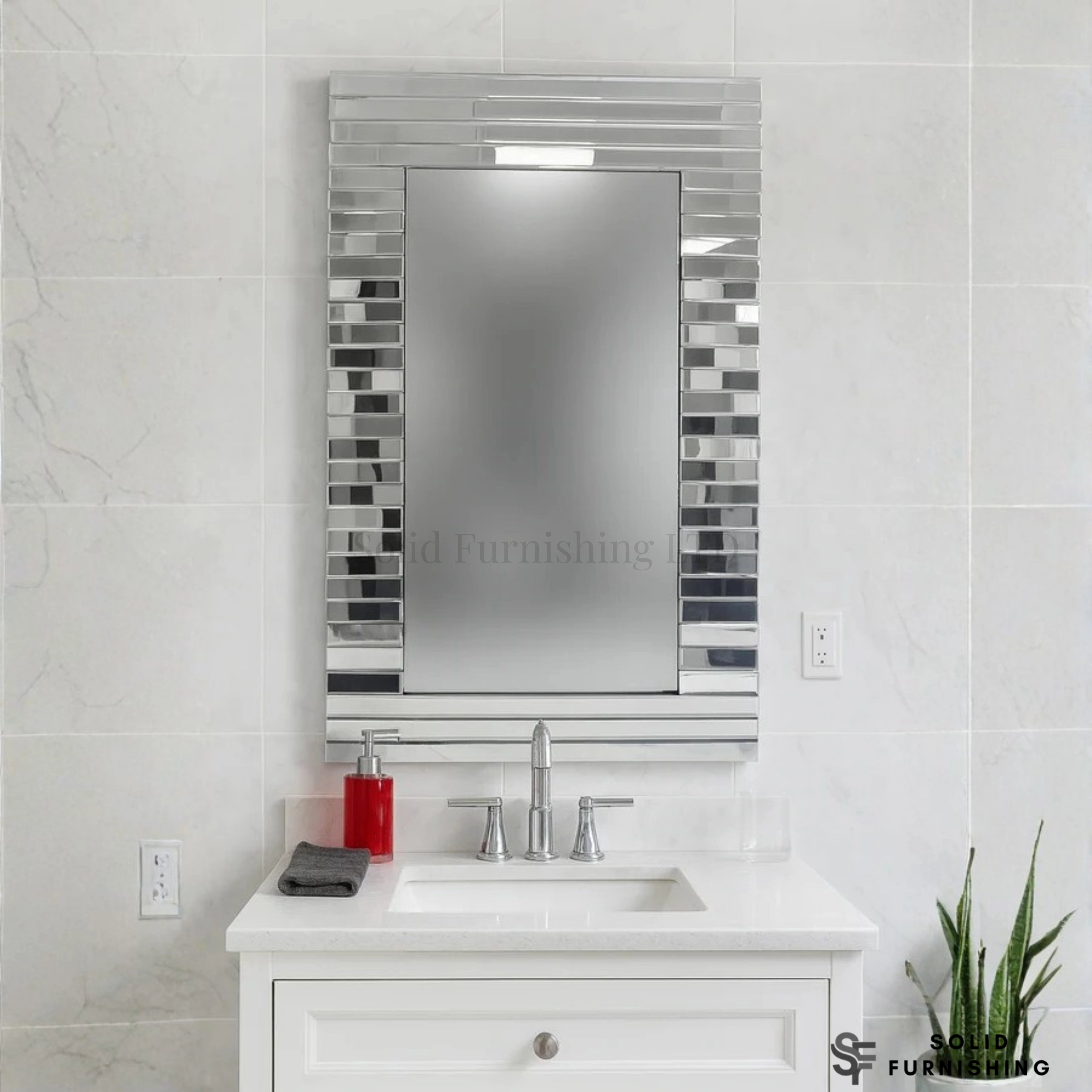 Staggered Silver Rectangular Wall Mirror – 80 x 120cm Bathroom & Hallway Mirror