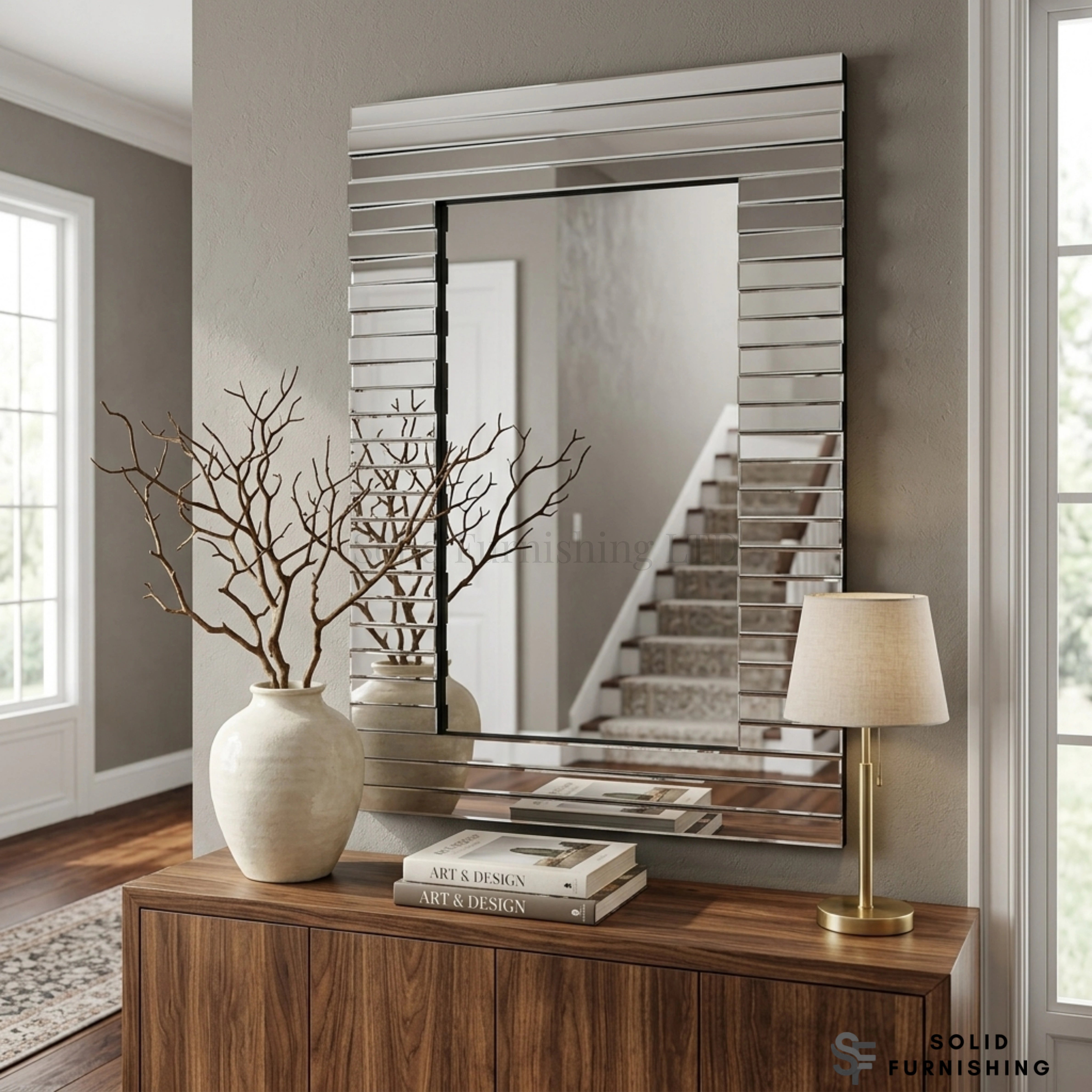 Staggered Silver Rectangular Wall Mirror – 80 x 120cm Bathroom & Hallway Mirror