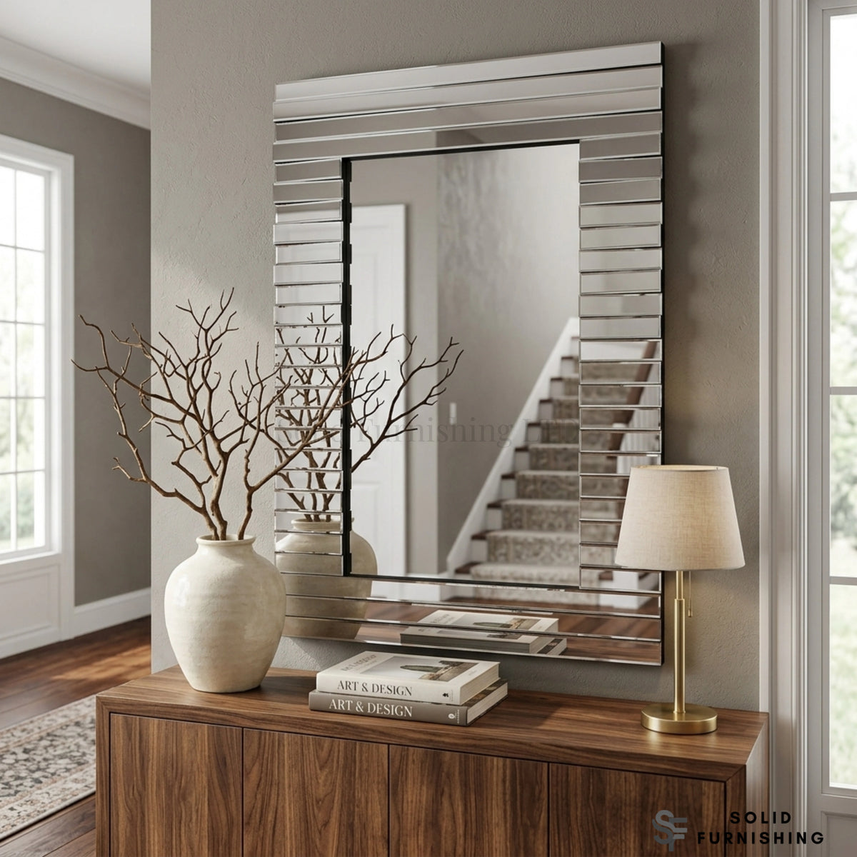 Staggered Silver Rectangular Wall Mirror – 80 x 120cm Bathroom & Hallway Mirror