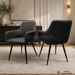 Stanford Grey PU Leather Dining Chairs – Modern Armchair Style (Set of 2)