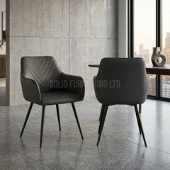 Stanford Grey PU Leather Dining Chairs – Modern Armchair Style (Set of 2)