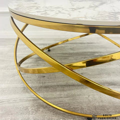 Stig Gold Round Coffee Table – Cream Sintered Stone Top with Sculptural Ring Frame