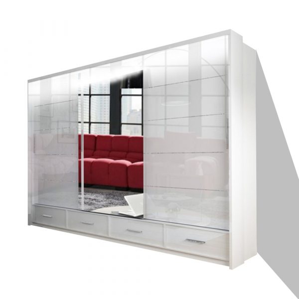 SYCYLIA 255cm Sliding Wardrobe with Mirror Door – Fast UK Delivery