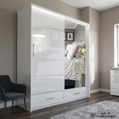 Sycylia 150cm High Gloss Sliding Wardrobe with Full Mirror Door – Modern Bedroom Storage