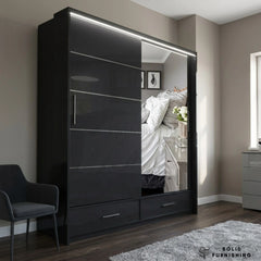 Sycylia 150cm High Gloss Sliding Wardrobe with Full Mirror Door – Modern Bedroom Storage